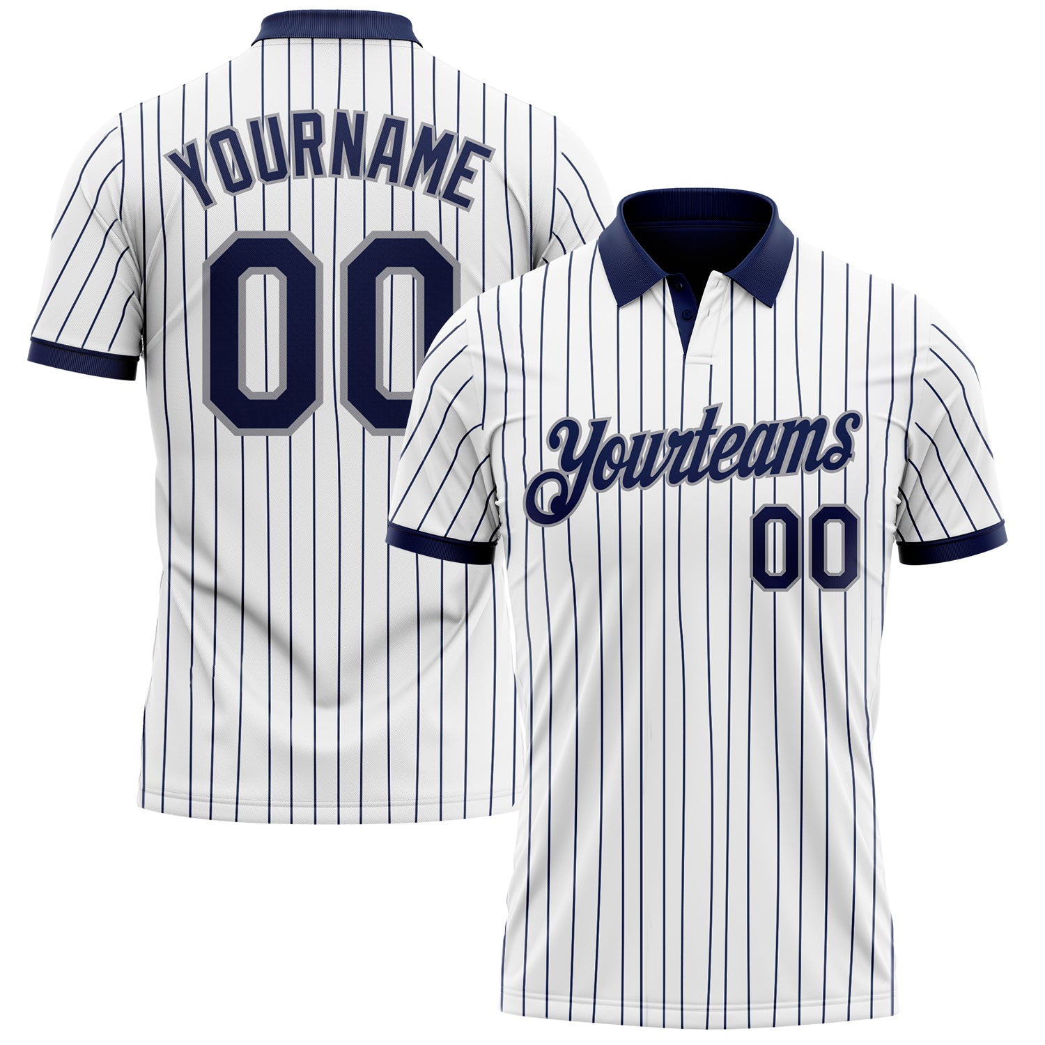 Custom White Navy Pinstripe-Gray Performance Polo Shirt
