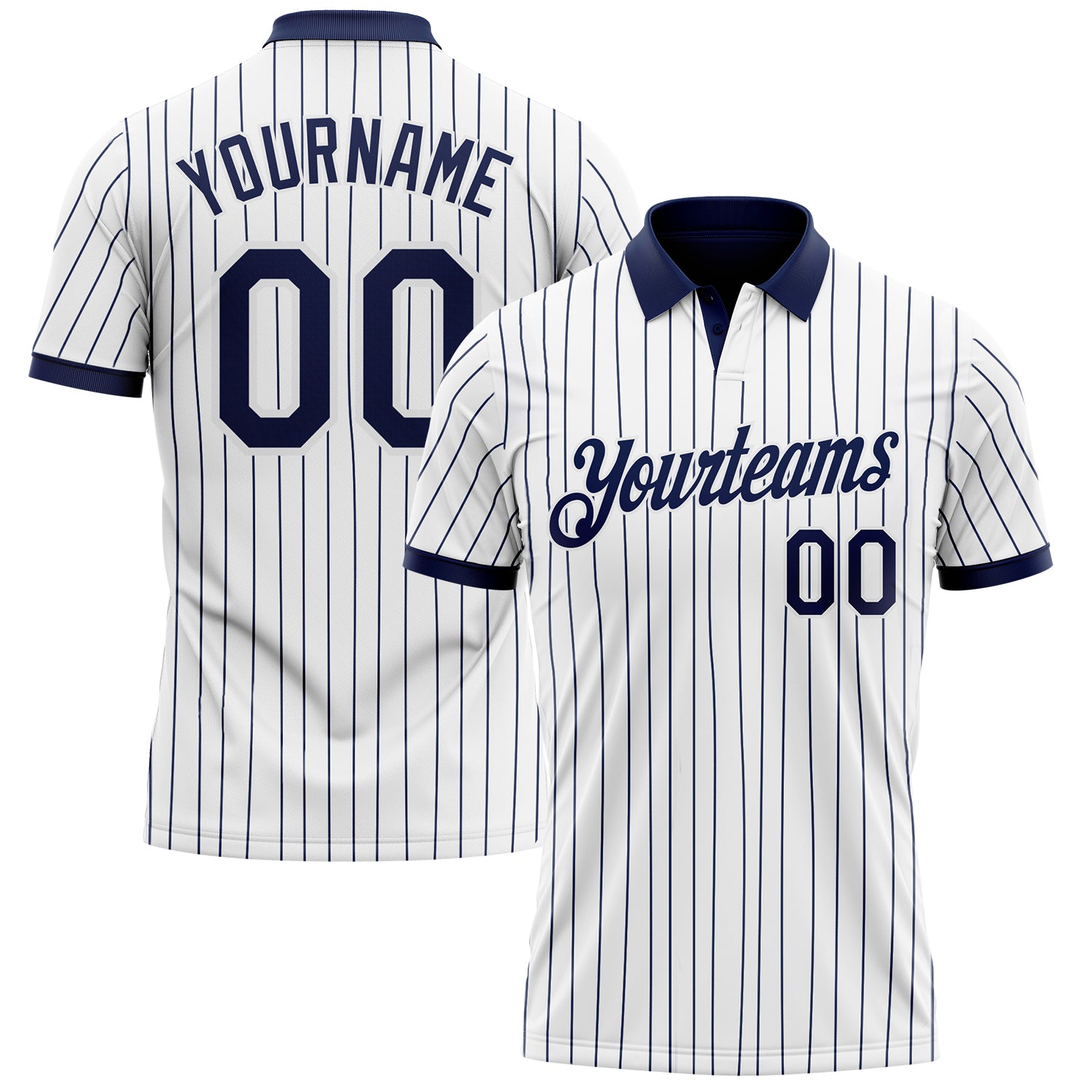 Custom White Navy Pinstripe-Navy Performance Polo Shirt