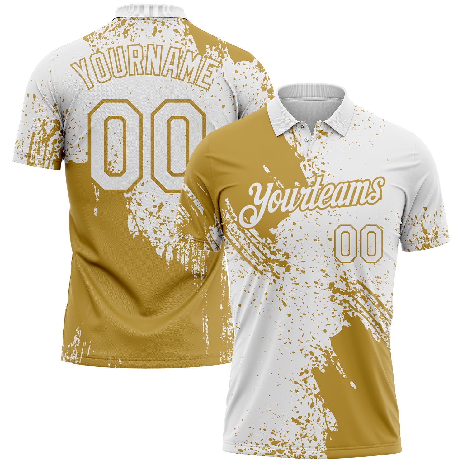 Custom White-Old Gold Distressed Scratch Brush Stroke Performance Polo Shirt