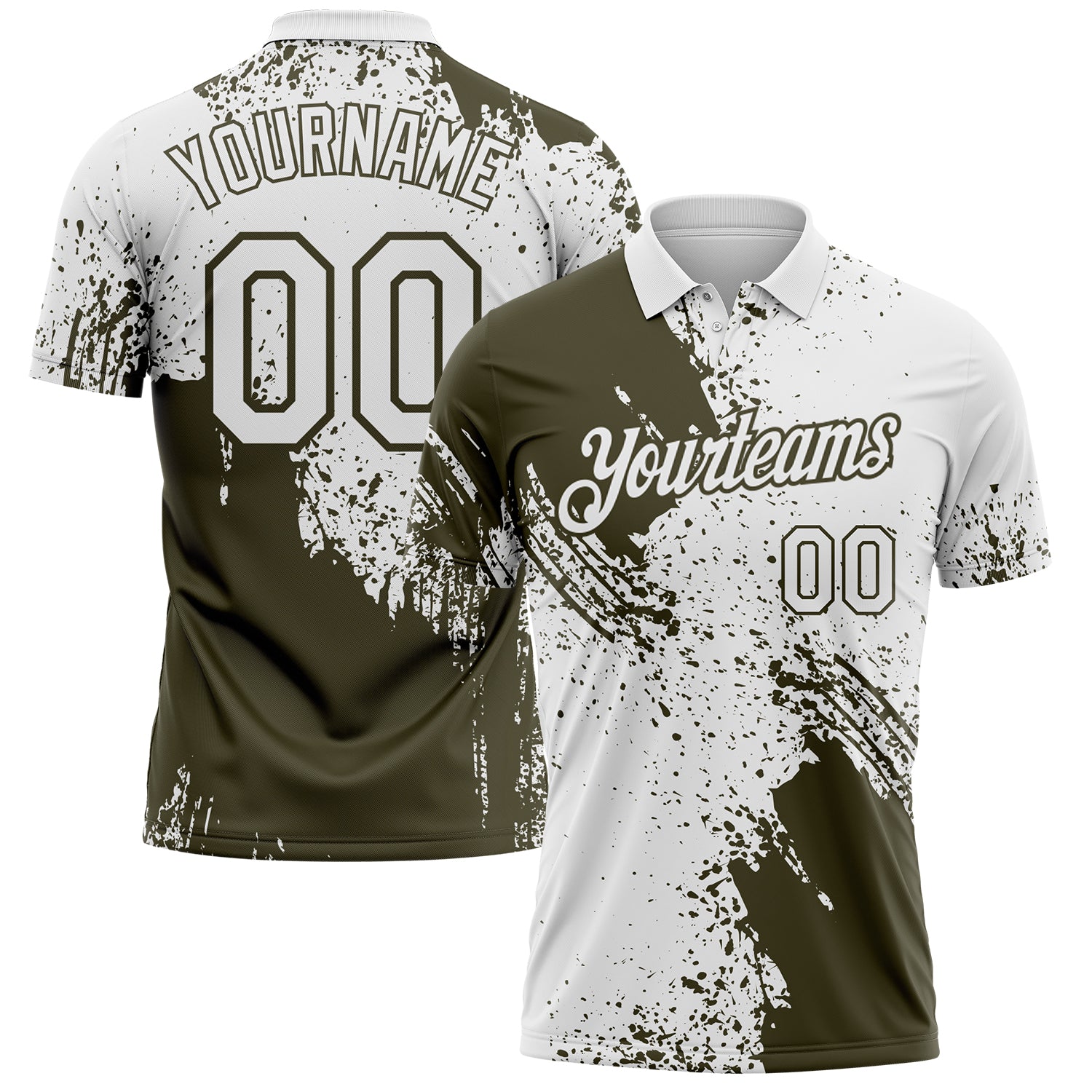 Custom White-Olive Distressed Scratch Brush Stroke Performance Polo Shirt
