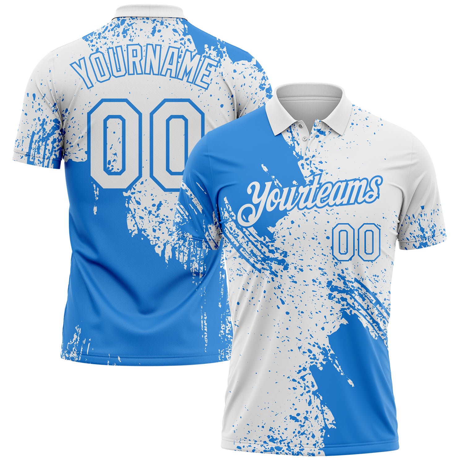 Custom White-Powder Blue Distressed Scratch Brush Stroke Performance Polo Shirt
