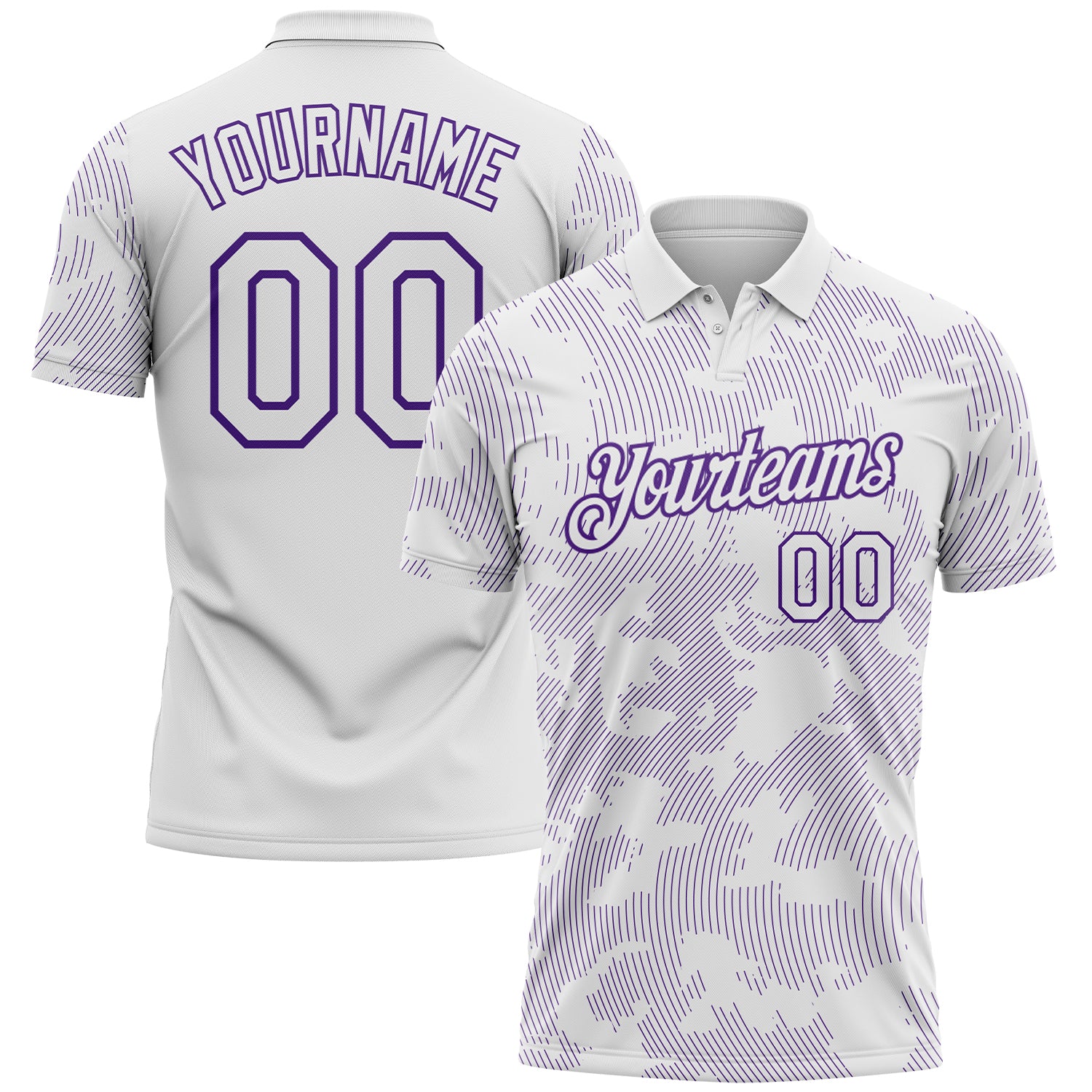 Custom White-Purple 3D Pattern Abstract Fluid Line Performance Polo Shirt