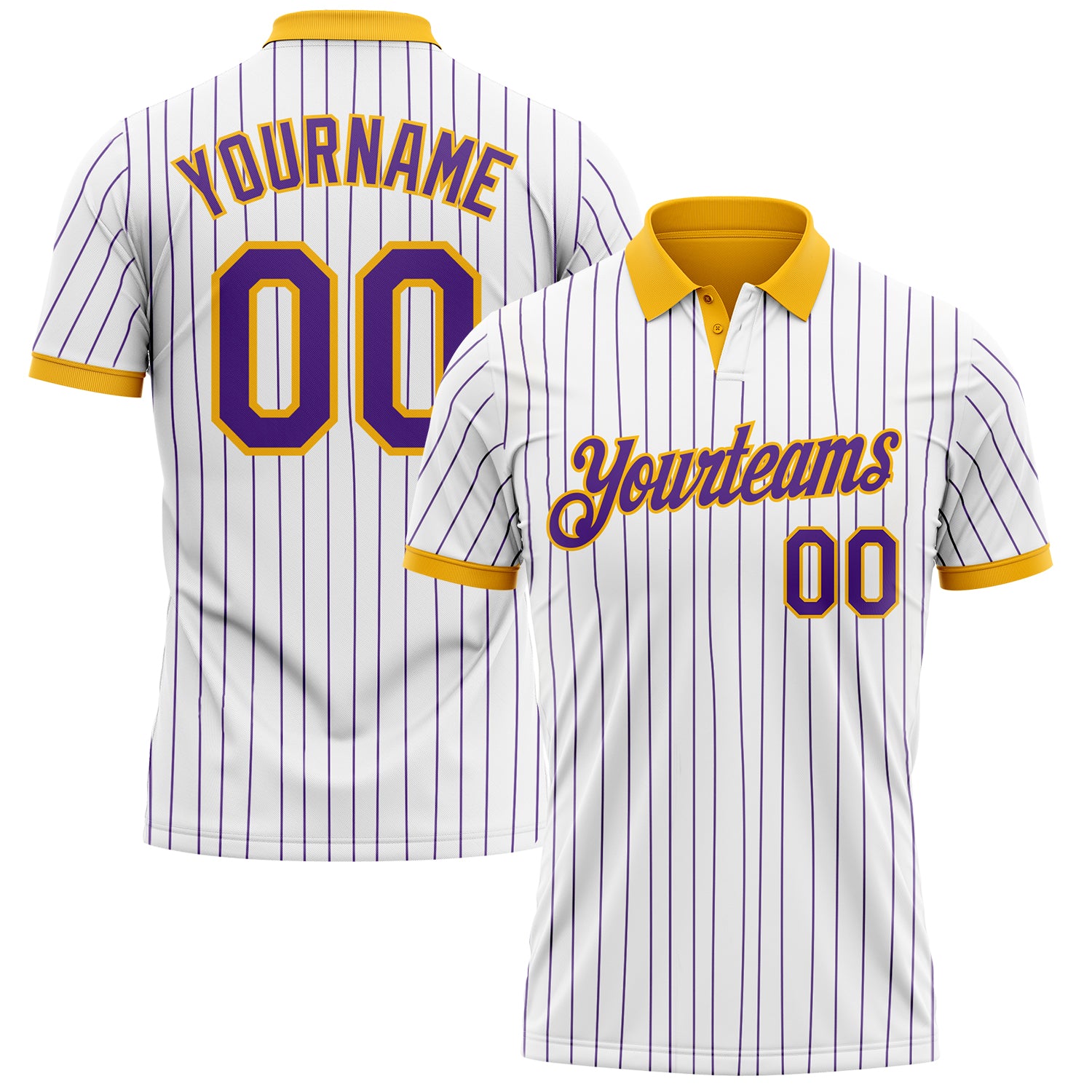 Custom White Purple Pinstripe-Gold Performance Polo Shirt