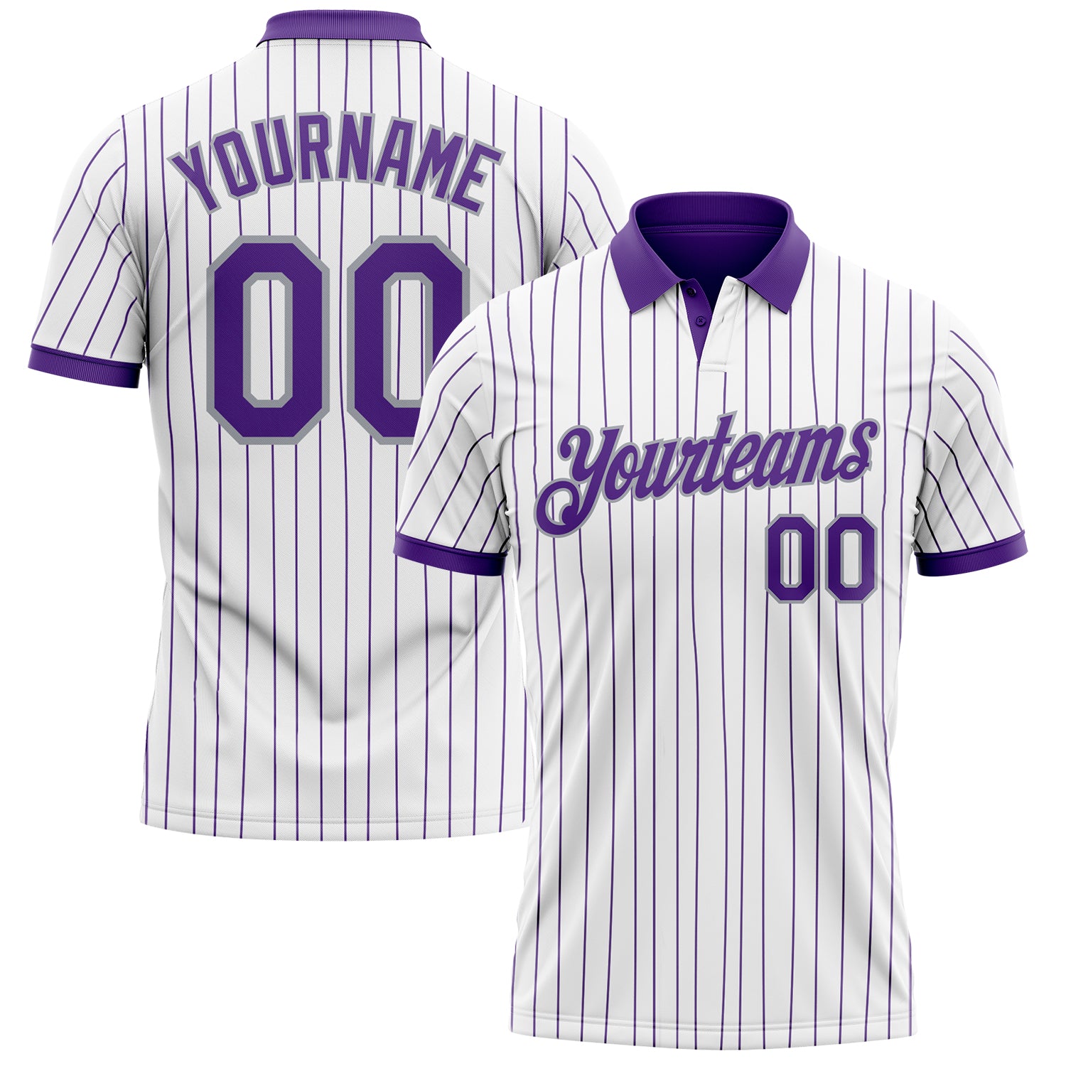 Custom White Purple Pinstripe-Gray Performance Polo Shirt