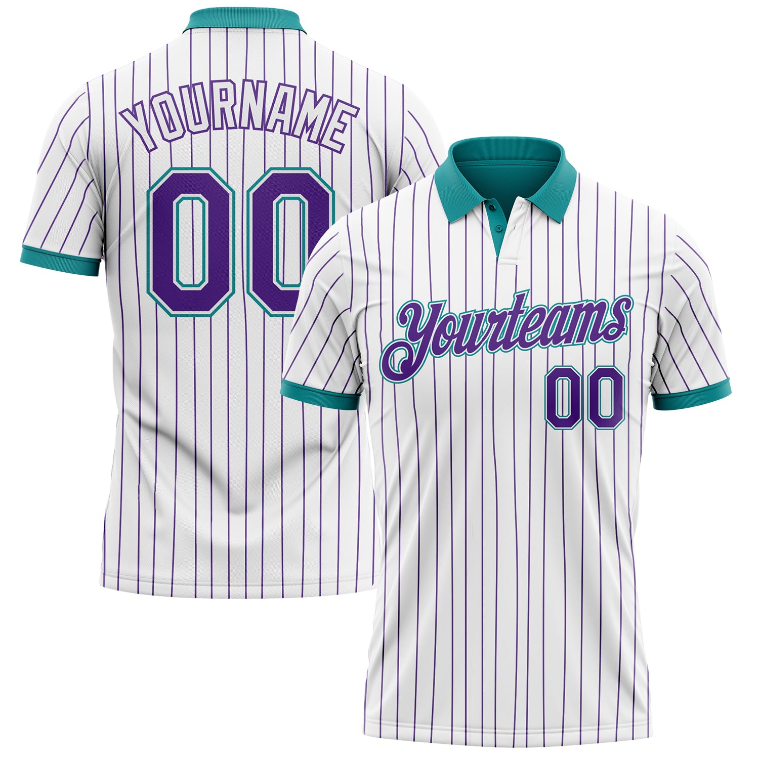 Custom White Purple Pinstripe-Teal Performance Polo Shirt
