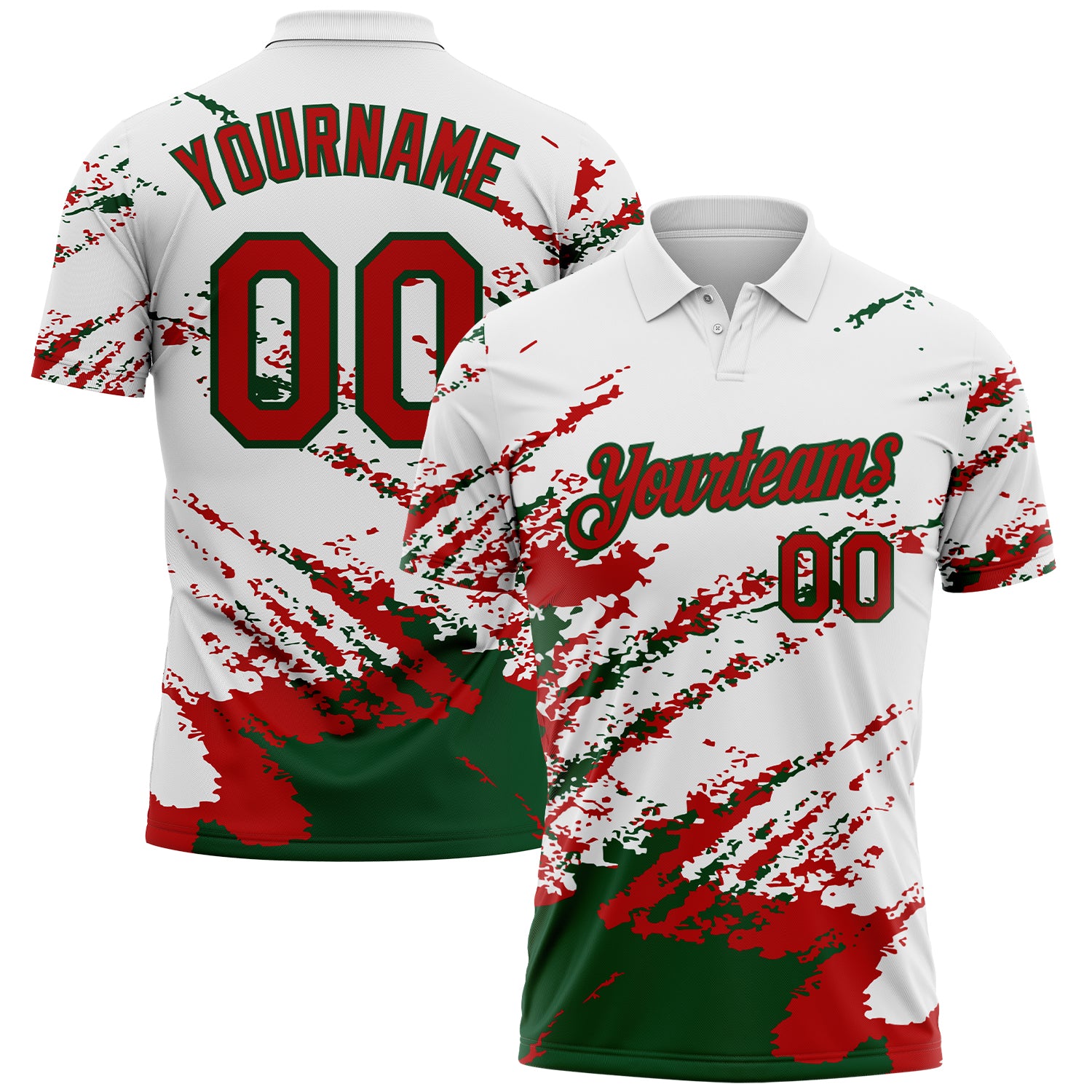 Custom White Red-Green Brush Stroke Shatter Splatter Performance Polo Shirt