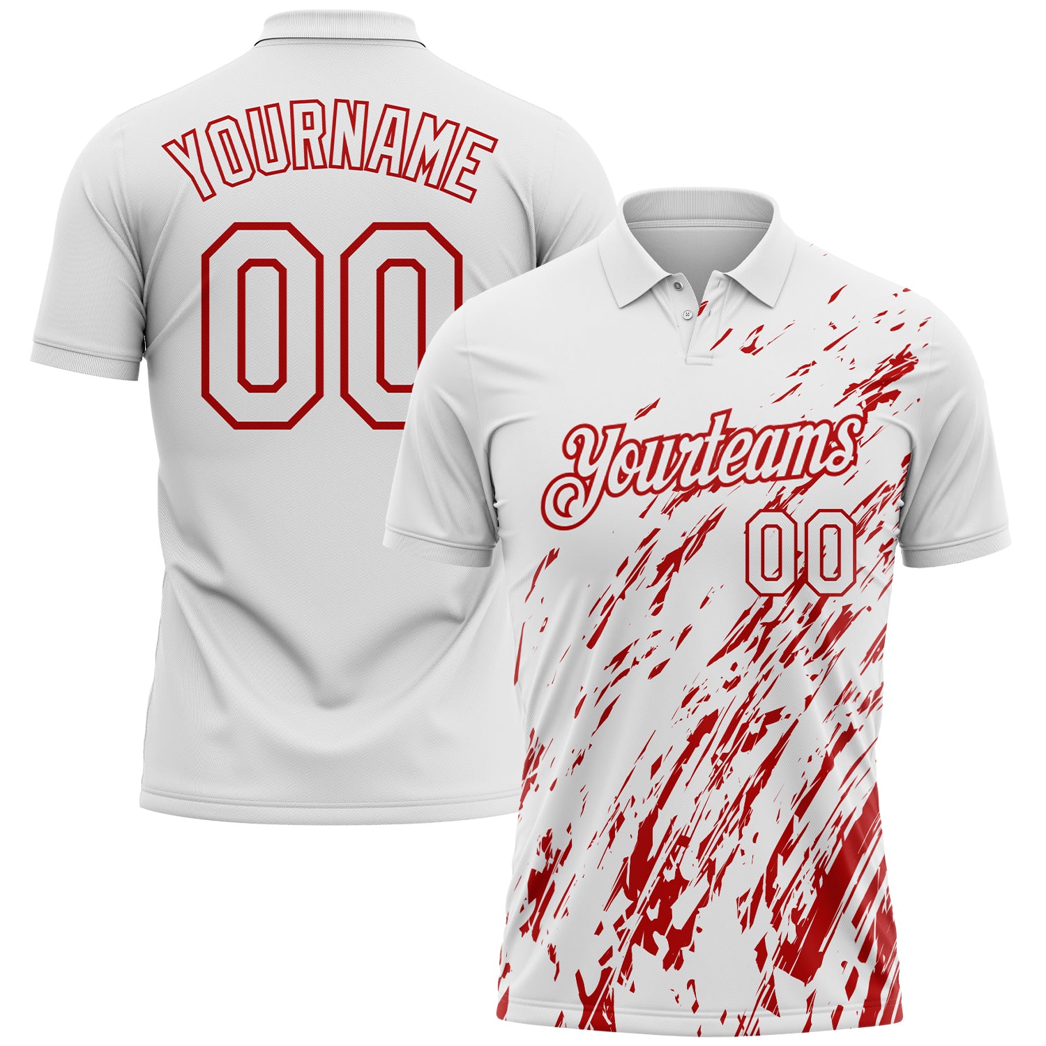 Custom White-Red Paint Stroke Grunge Streak Performance Polo Shirt