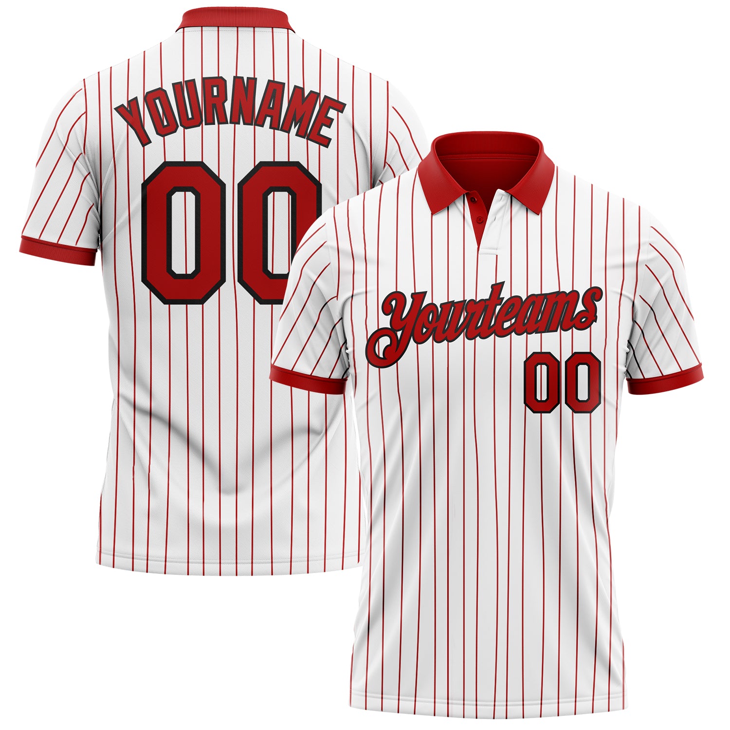 Custom White Red Pinstripe-Black Performance Polo Shirt