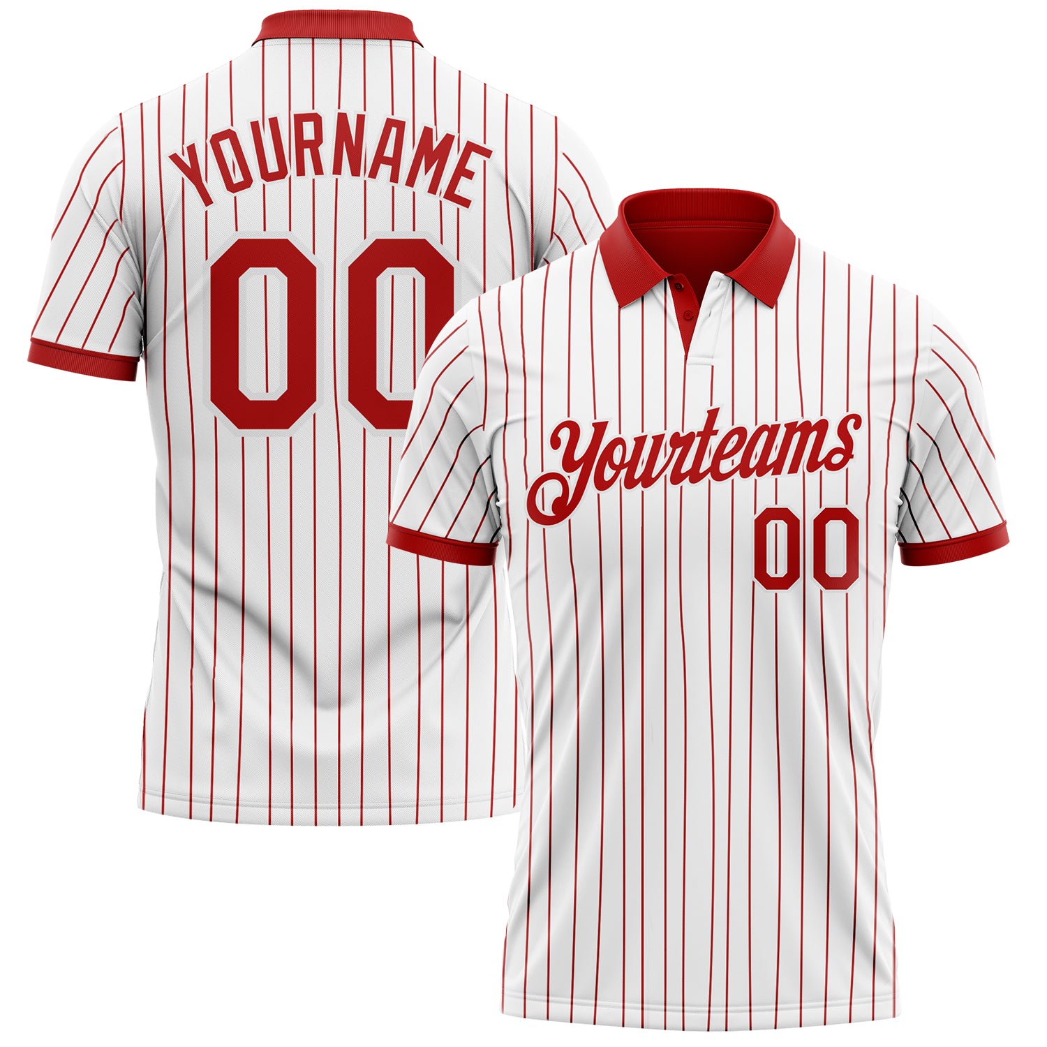 Custom White Red Pinstripe-Red Performance Polo Shirt