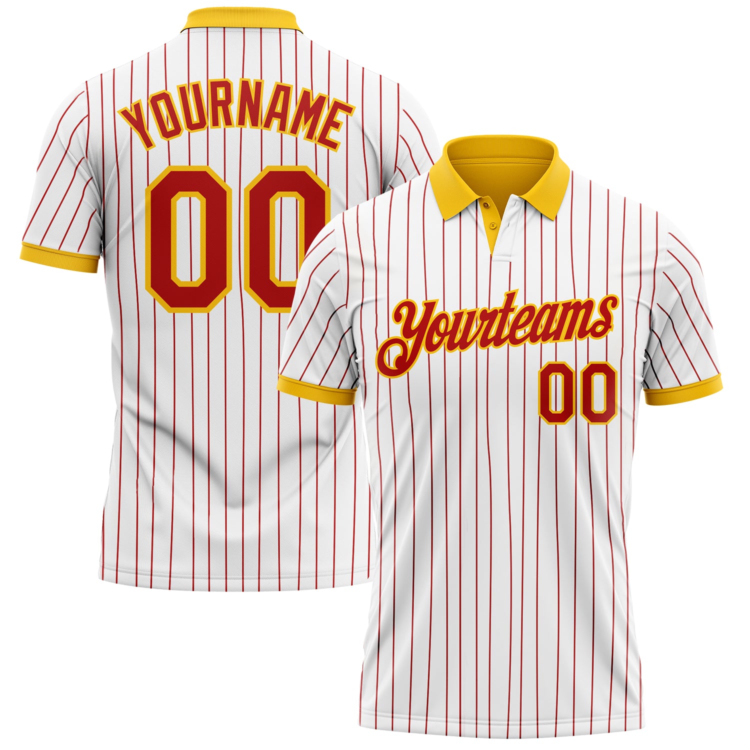 Custom White Red Pinstripe-Yellow Performance Polo Shirt