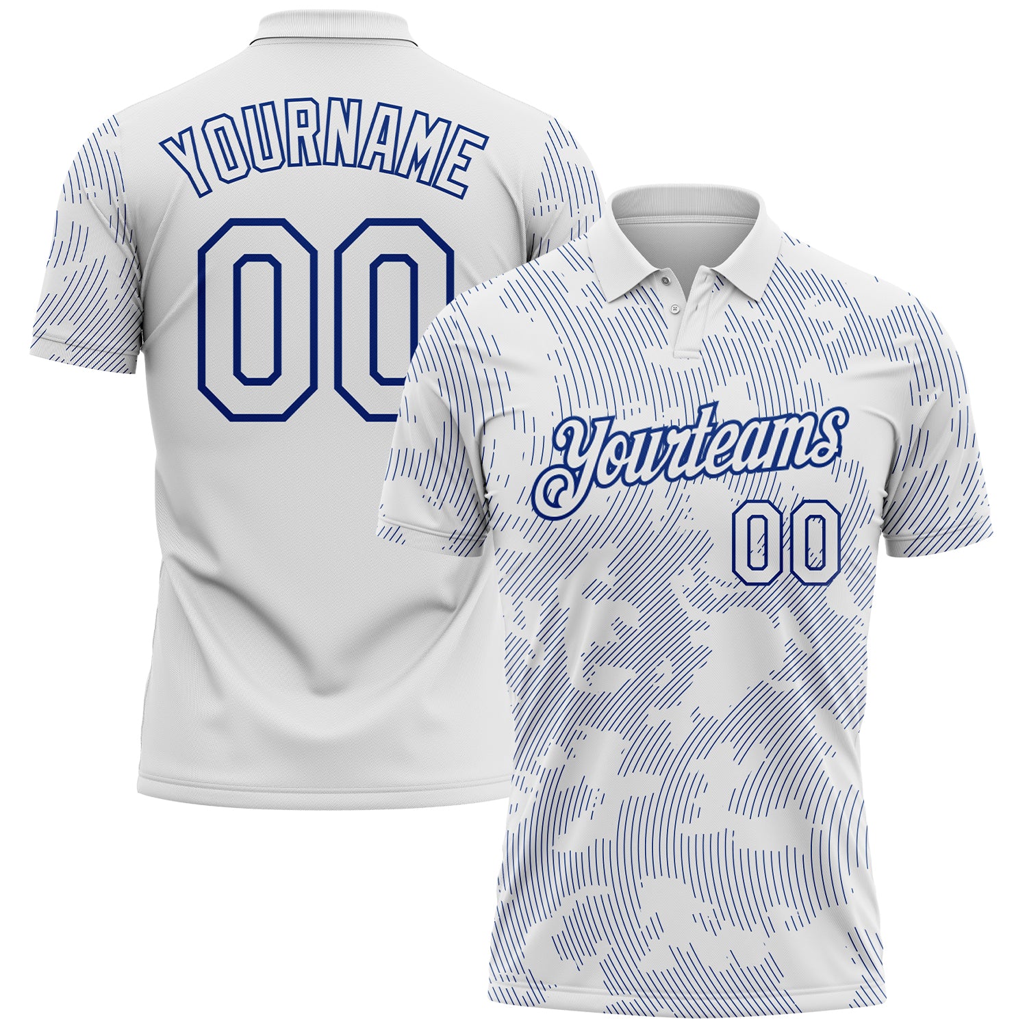 Custom White-Royal 3D Pattern Abstract Fluid Line Performance Polo Shirt