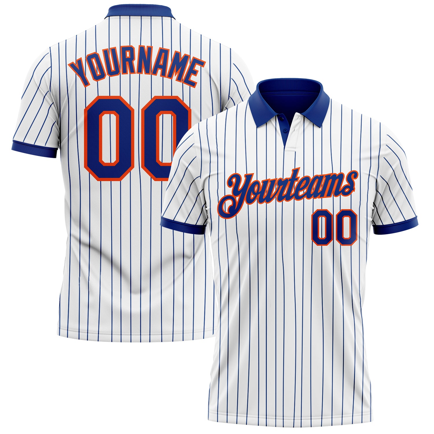 Custom White Royal Pinstripe-Orange Performance Polo Shirt