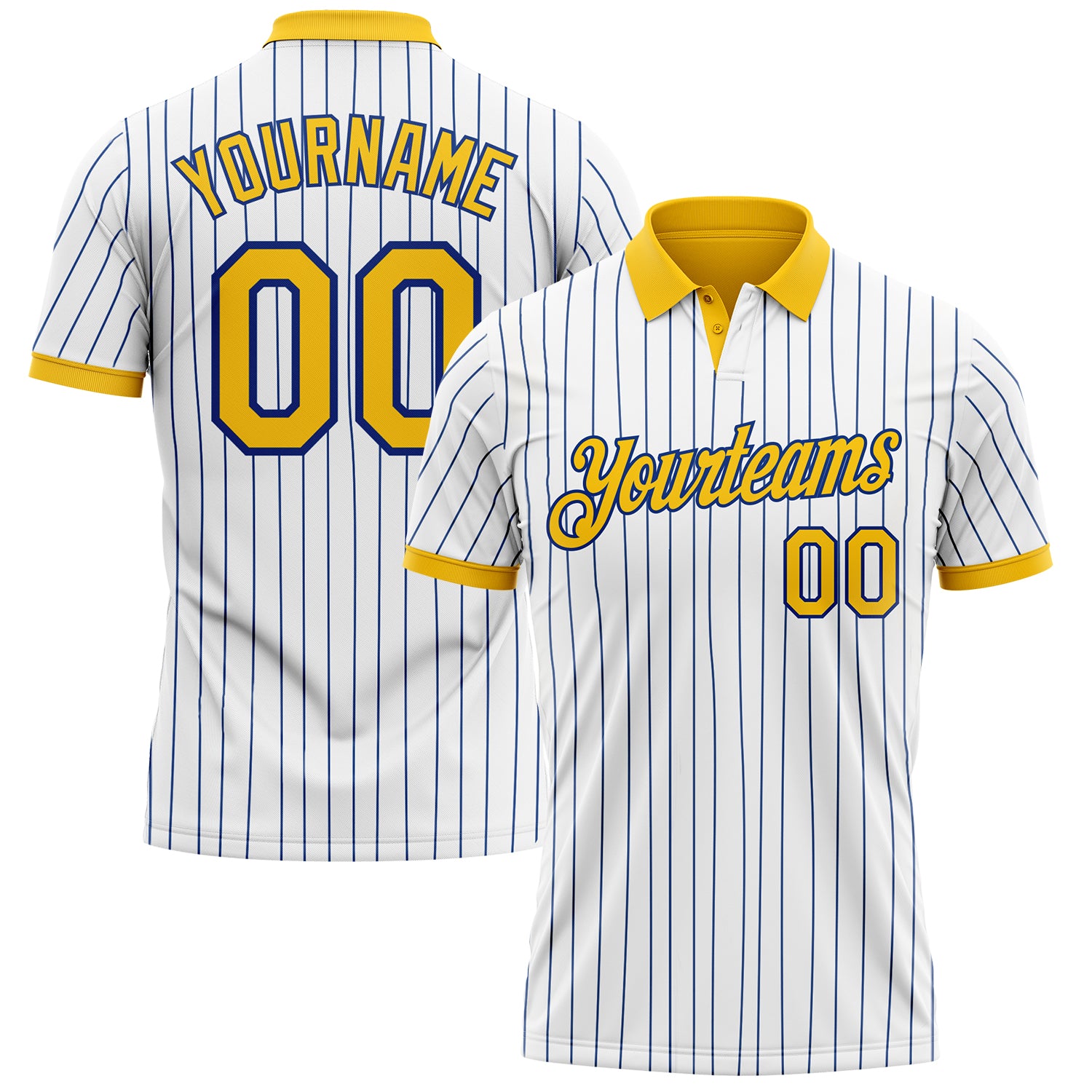 Custom White Royal Pinstripe-Yellow Performance Polo Shirt