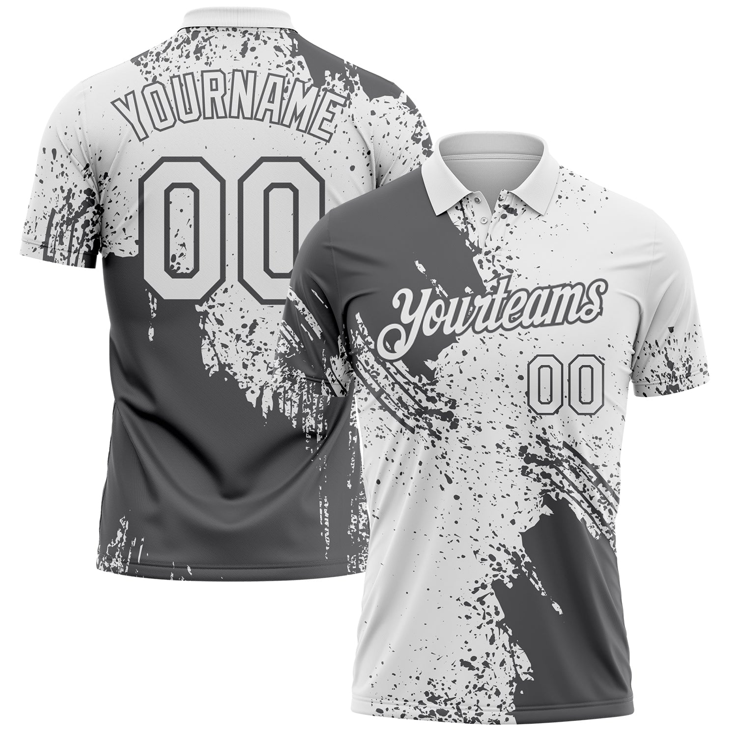 Custom White-Steel Gray Distressed Scratch Brush Stroke Performance Polo Shirt