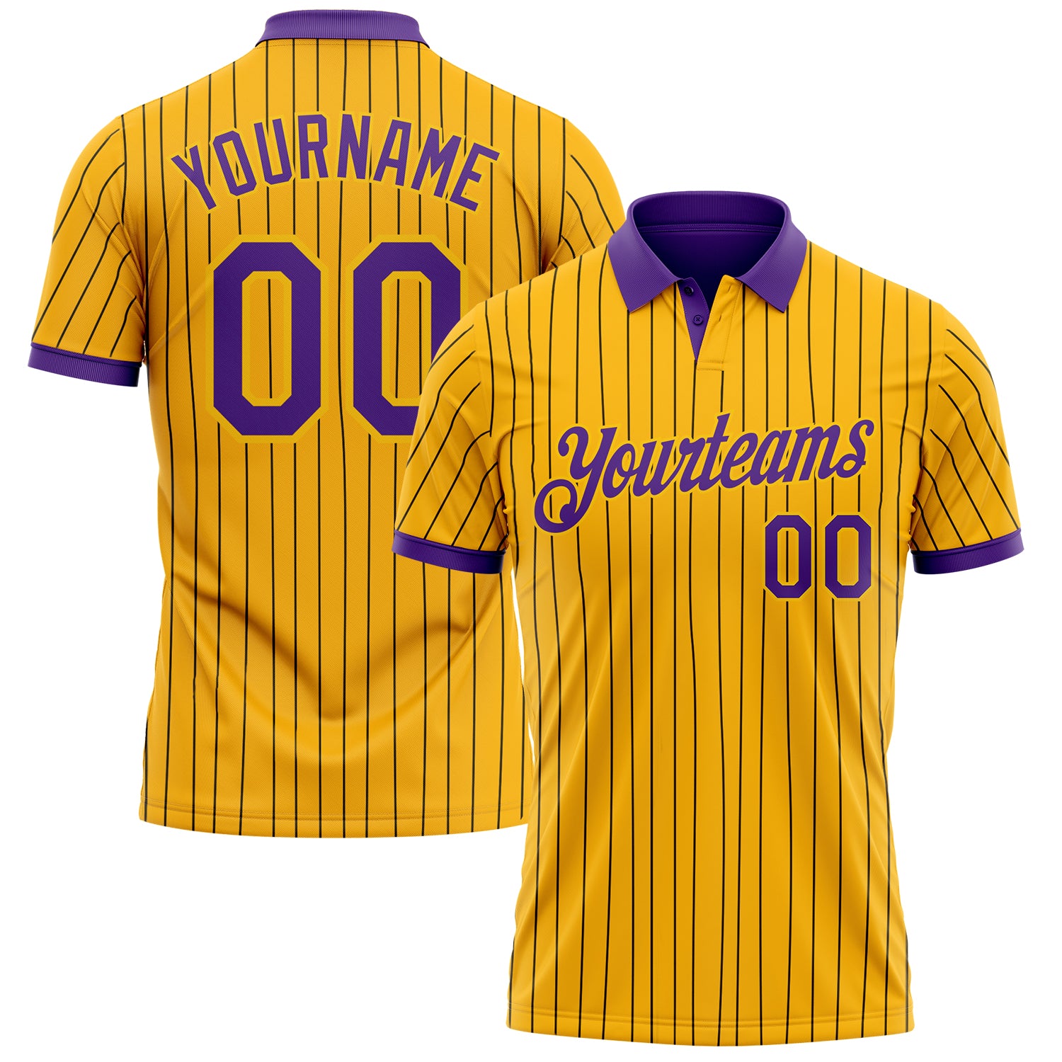 Custom Yellow Black Pinstripe-Purple Performance Polo Shirt
