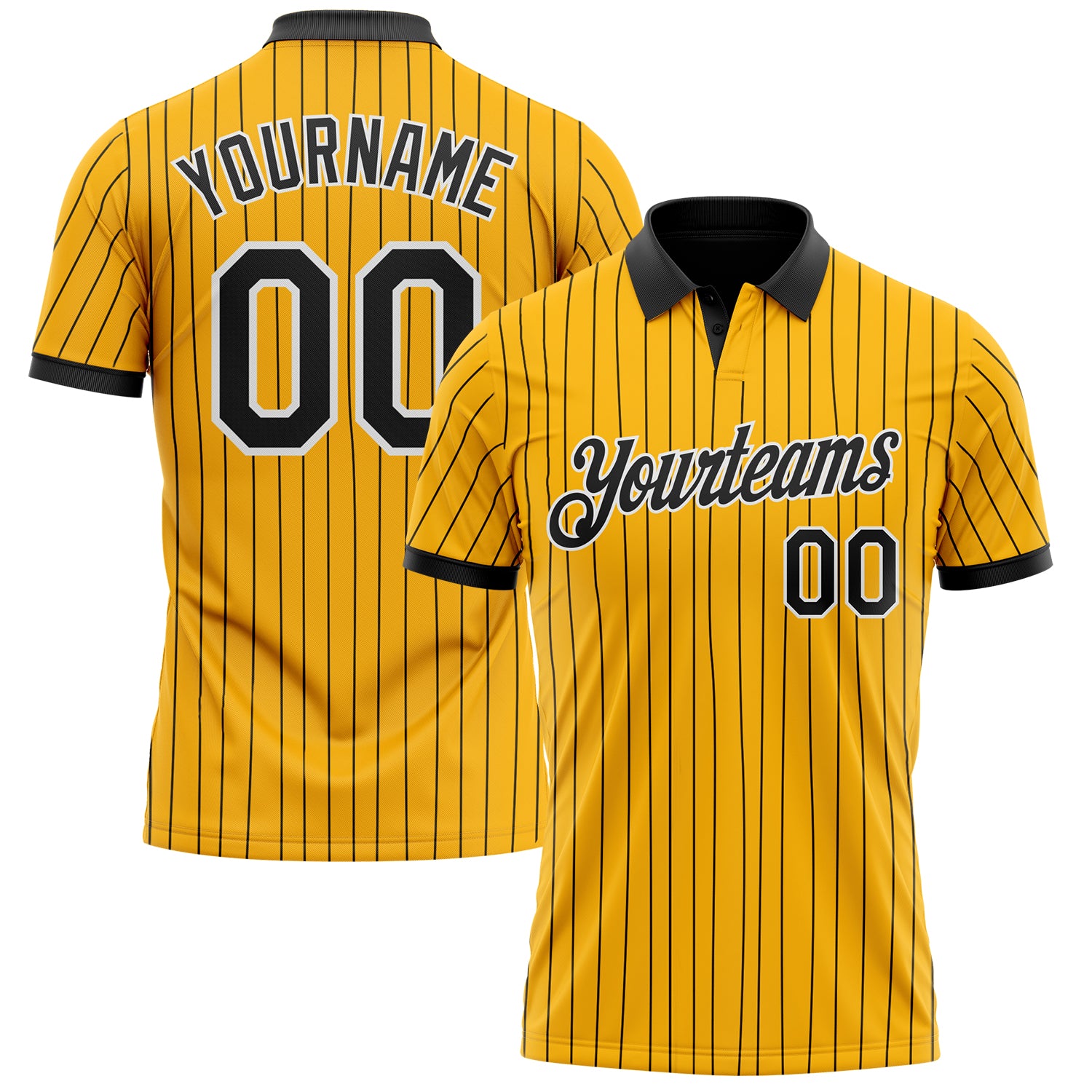Custom Yellow Black Pinstripe-White Performance Polo Shirt
