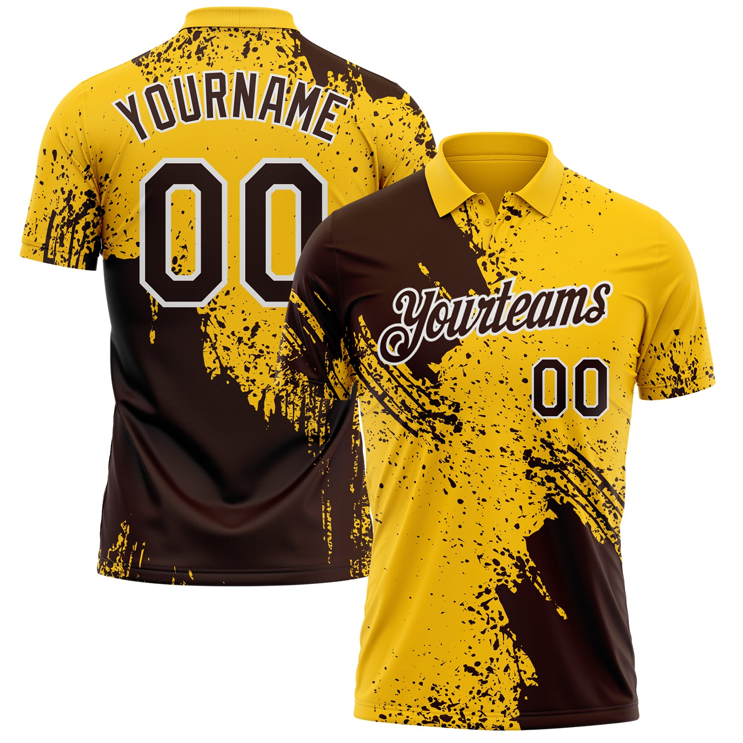 Custom Yellow Brown-White Distressed Scratch Brush Stroke Performance Polo Shirt