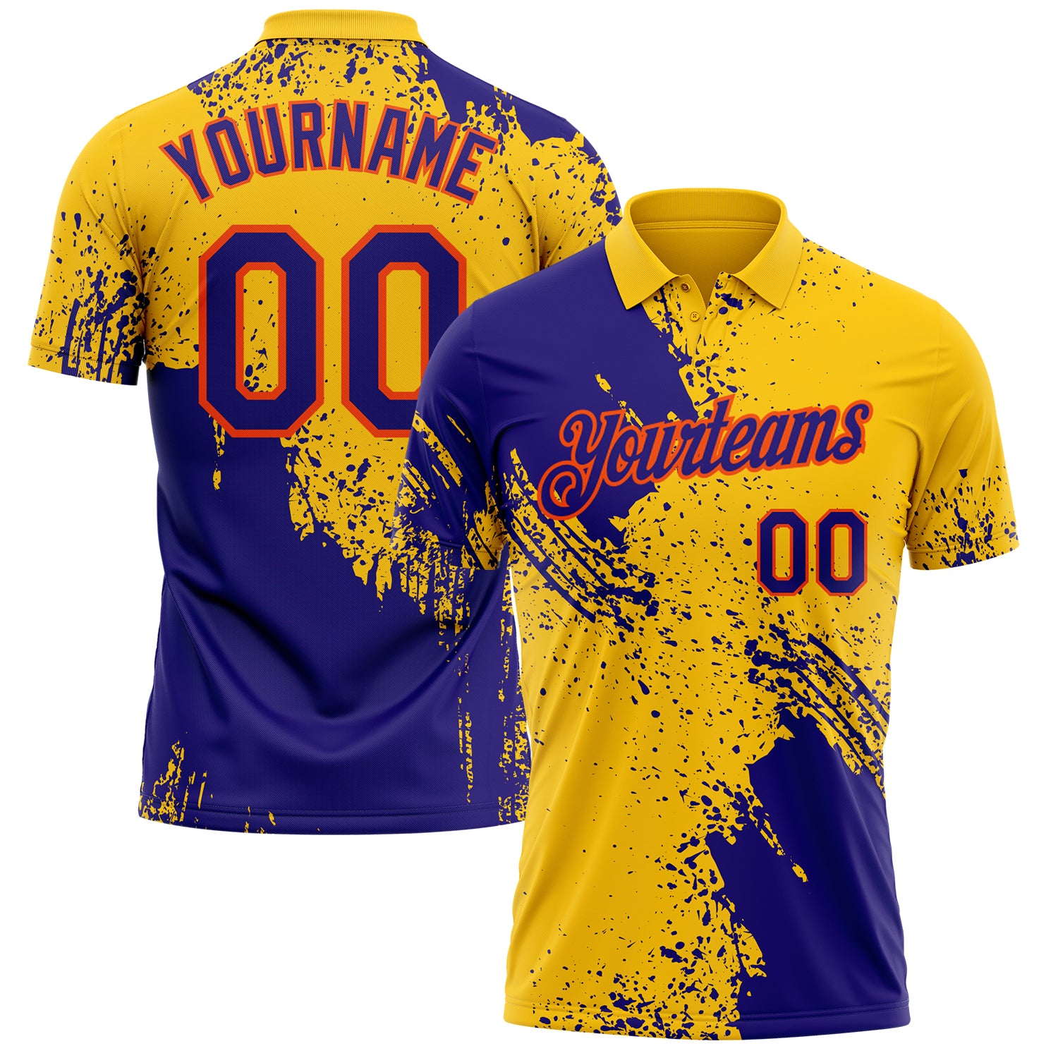 Custom Yellow Dark Purple-Orange Distressed Scratch Brush Stroke Performance Polo Shirt