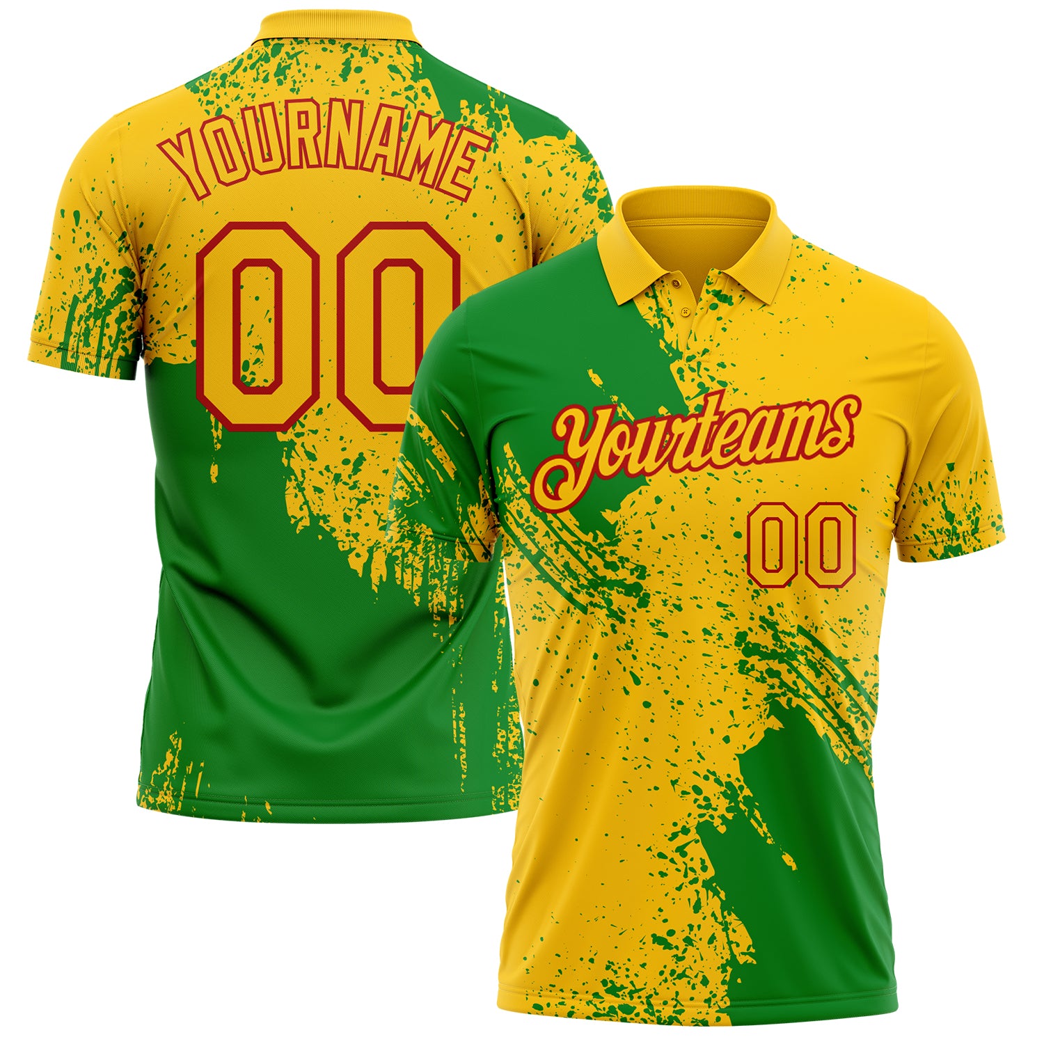 Custom Yellow Grass Green-Red Distressed Scratch Brush Stroke Performance Polo Shirt