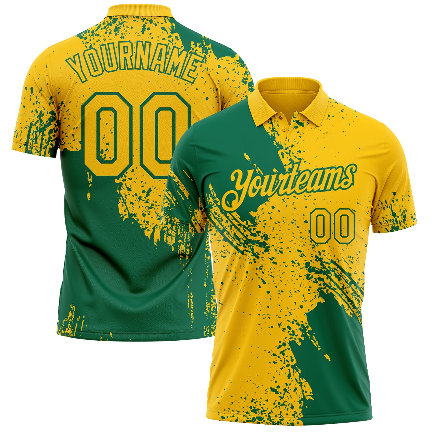 Custom Yellow-Kelly Green Distressed Scratch Brush Stroke Performance Polo Shirt