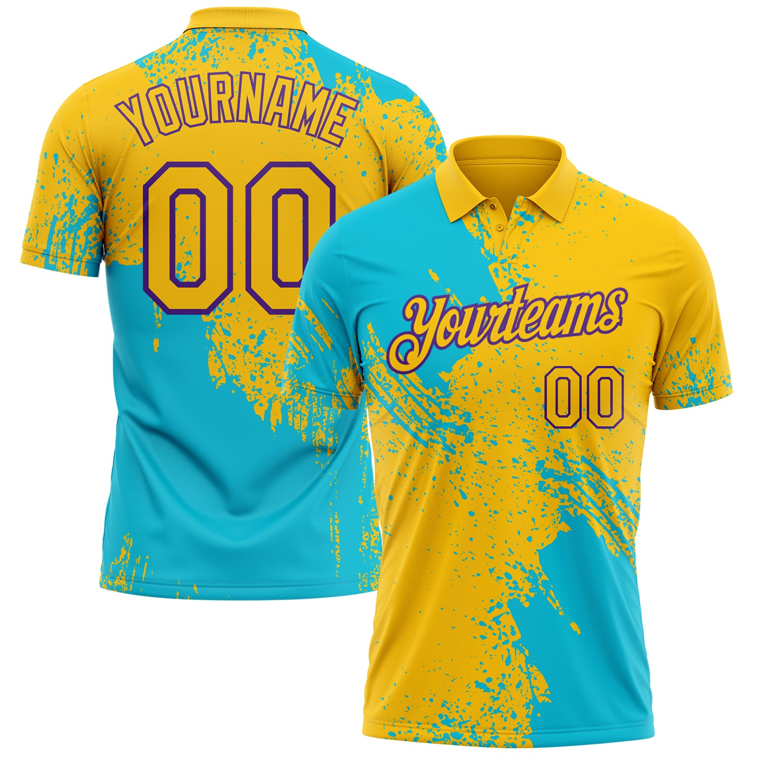 Custom Yellow Lakes Blue-Purple Distressed Scratch Brush Stroke Performance Polo Shirt
