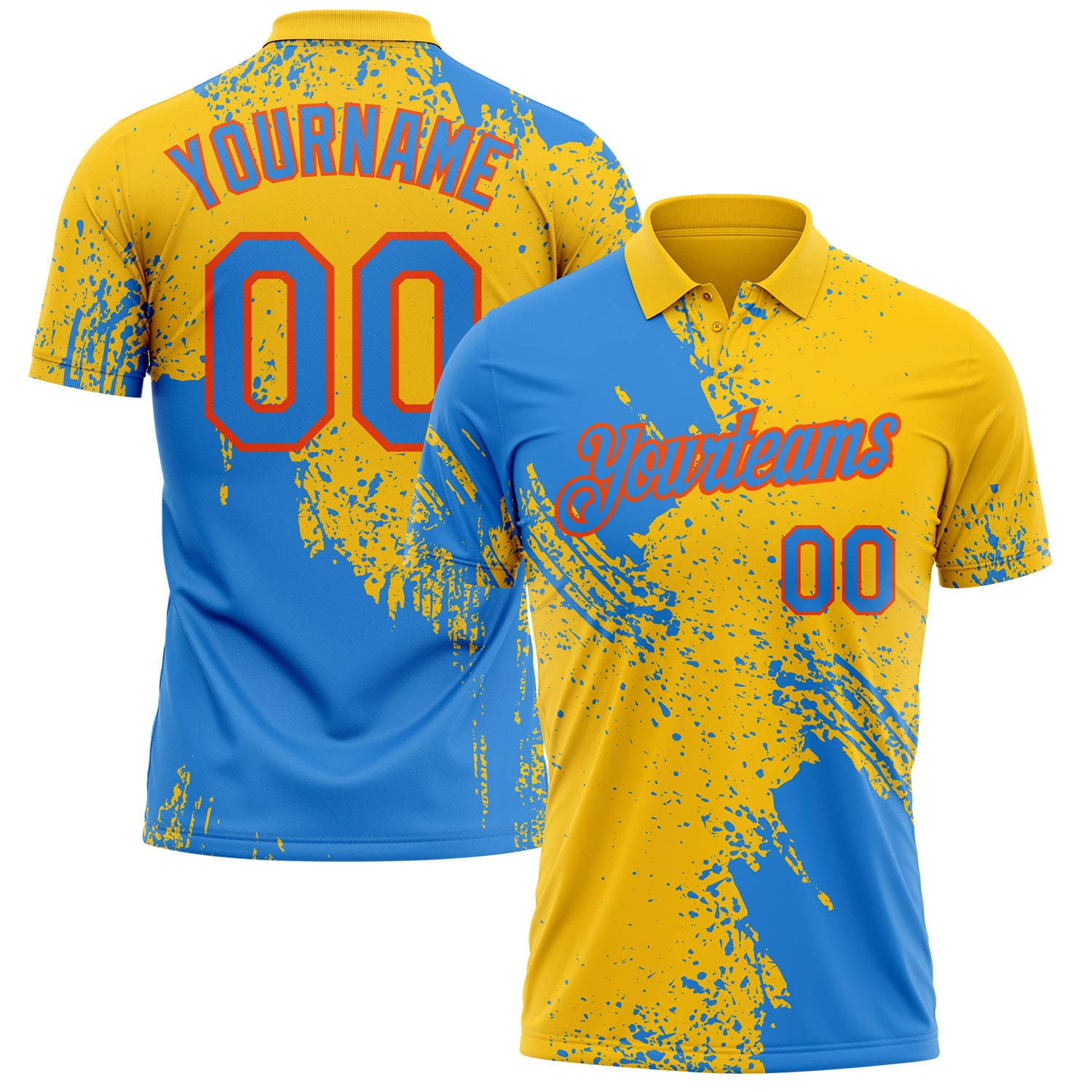 Custom Yellow Powder Blue-Orange Distressed Scratch Brush Stroke Performance Polo Shirt
