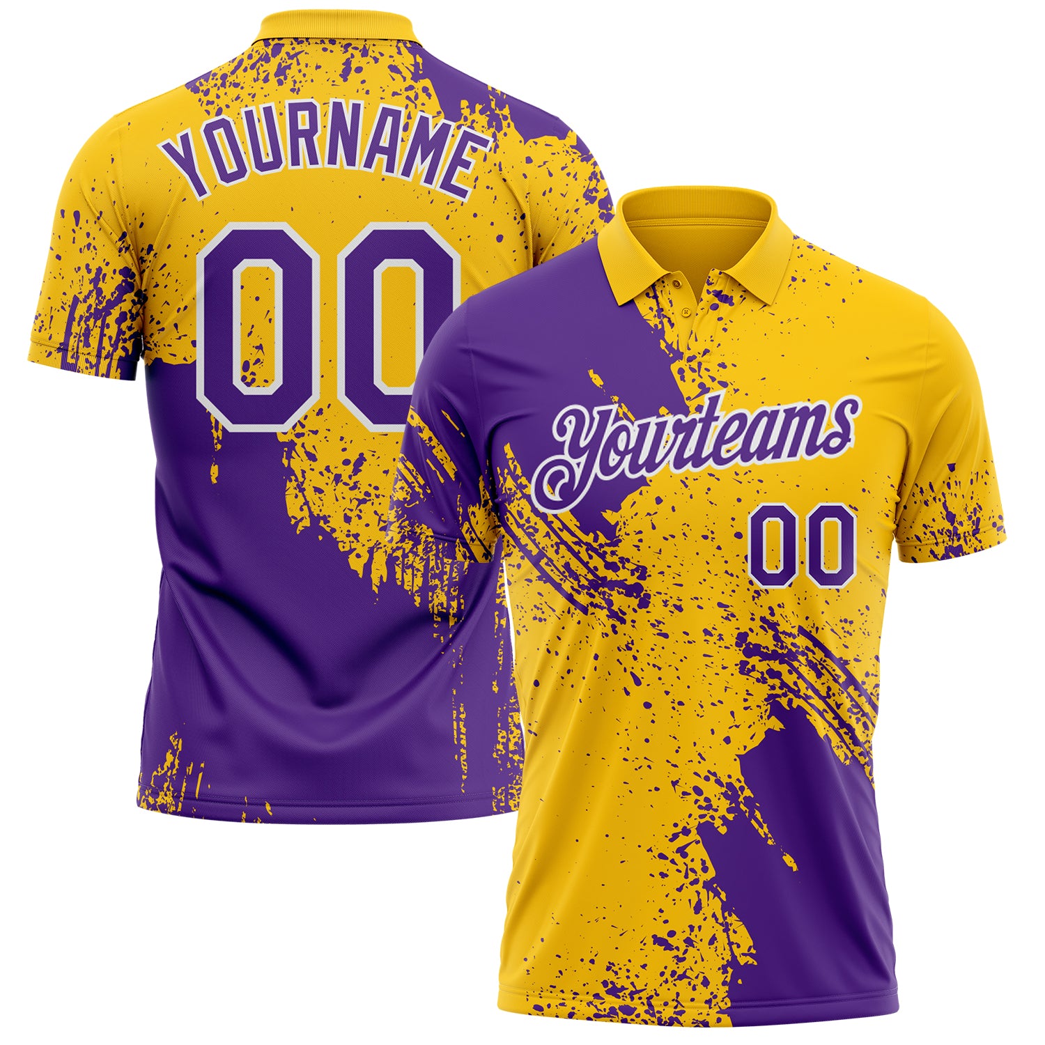 Custom Yellow Purple-White Distressed Scratch Brush Stroke Performance Polo Shirt