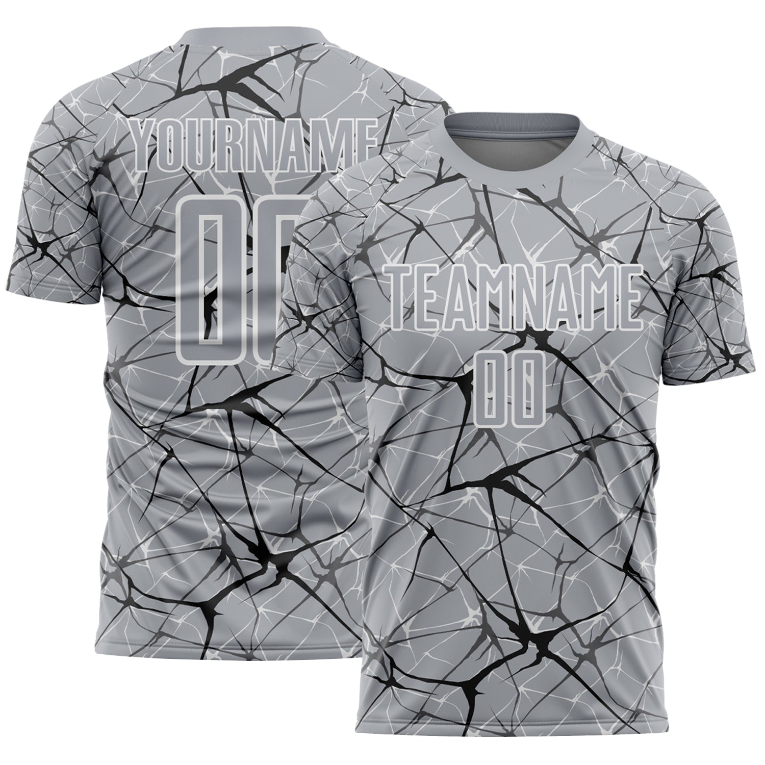 Custom Gray Black-White Abstract Network Crackle Sublimation Soccer Uniform Jersey
