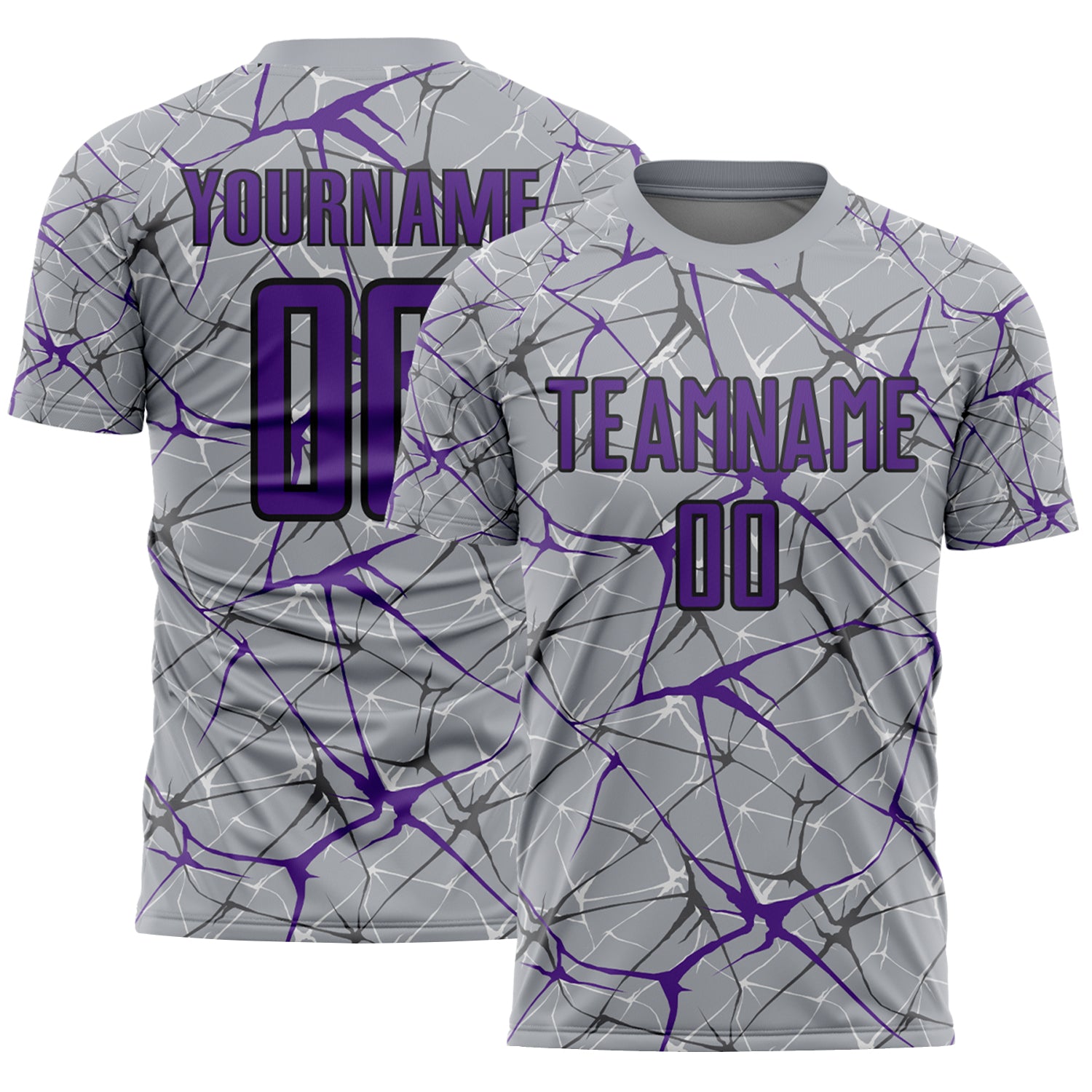 Custom Gray Purple-Black Abstract Network Crackle Sublimation Soccer Uniform Jersey