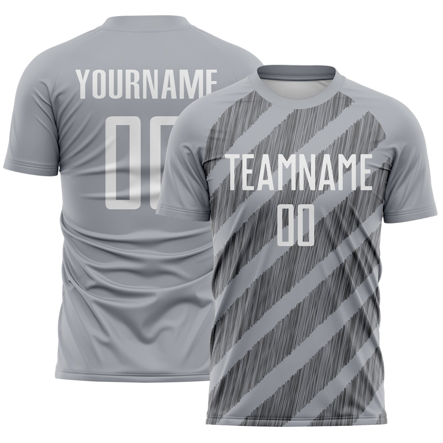 Custom Gray White-Steel Gray Diagonal Stripes Sublimation Soccer Uniform Jersey