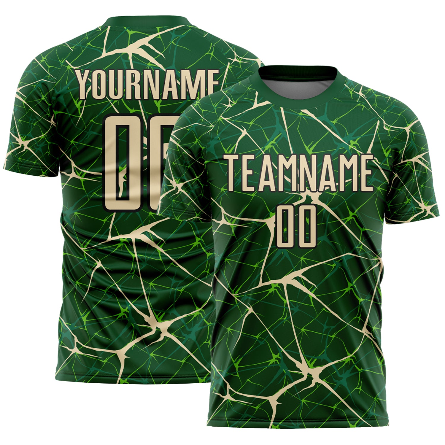 Custom Green Cream-Black Abstract Network Crackle Sublimation Soccer Uniform Jersey