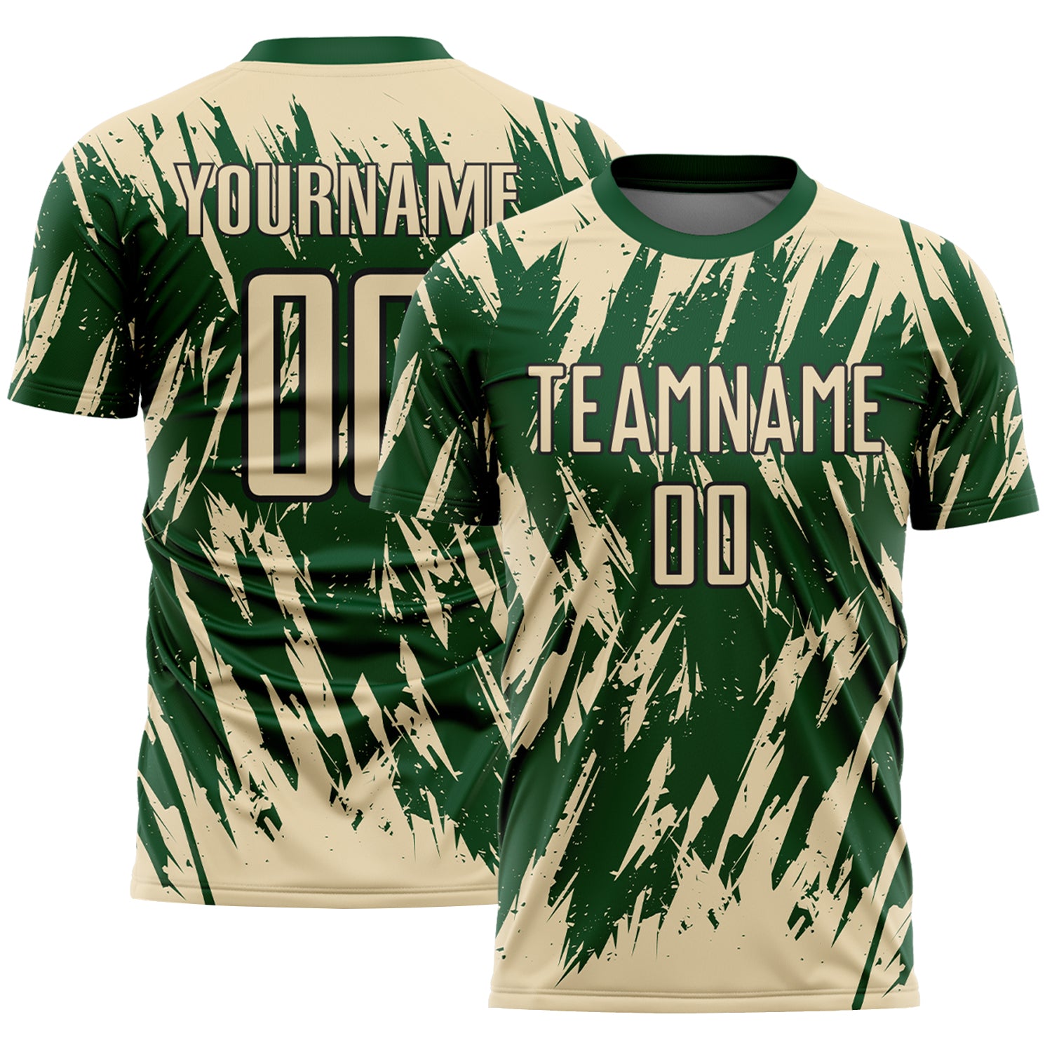 Custom Green Cream-Black Splatter Torn Sharp Brush Stroke Sublimation Soccer Uniform Jersey