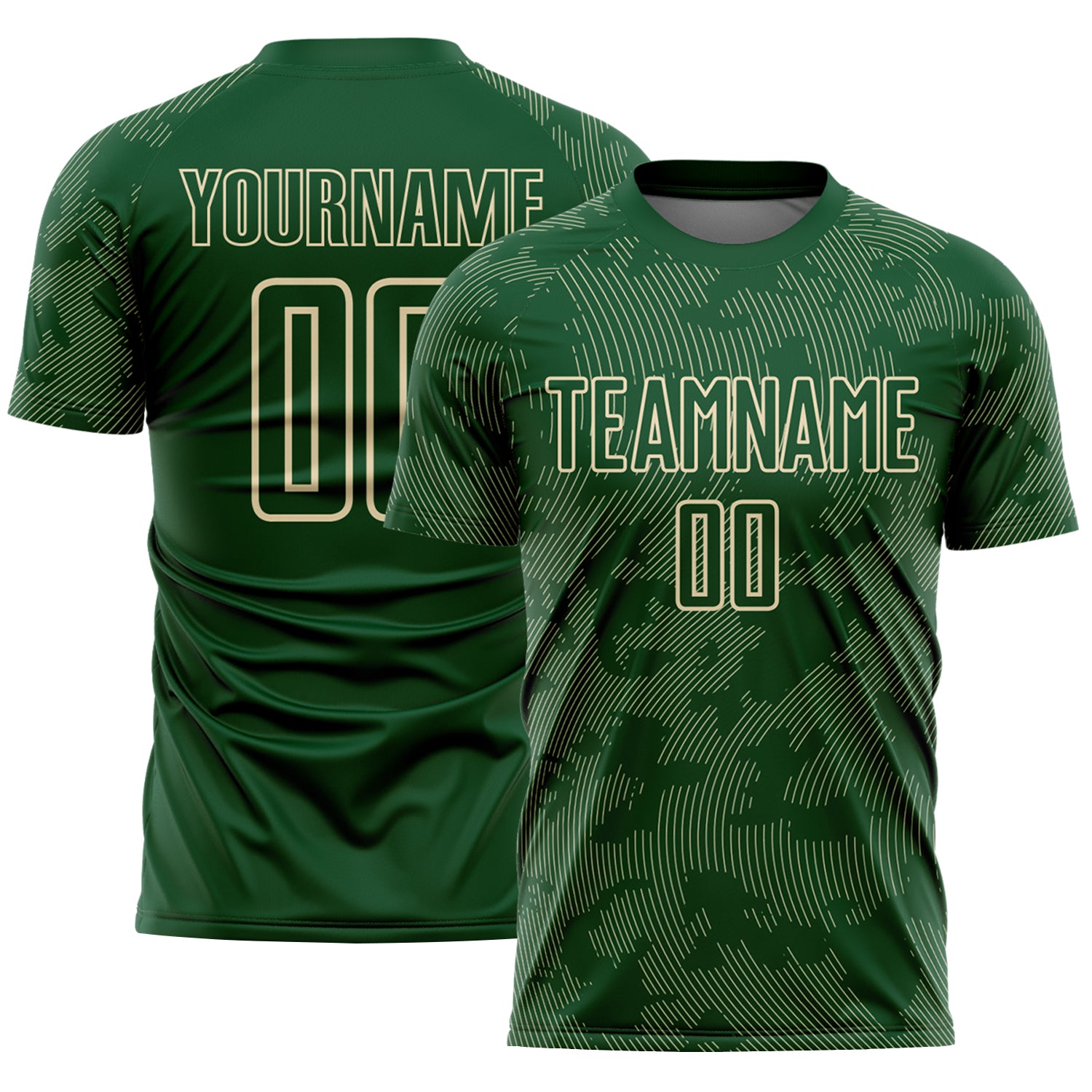 Custom Green-Cream Curve Lines Sublimation Soccer Uniform Jersey