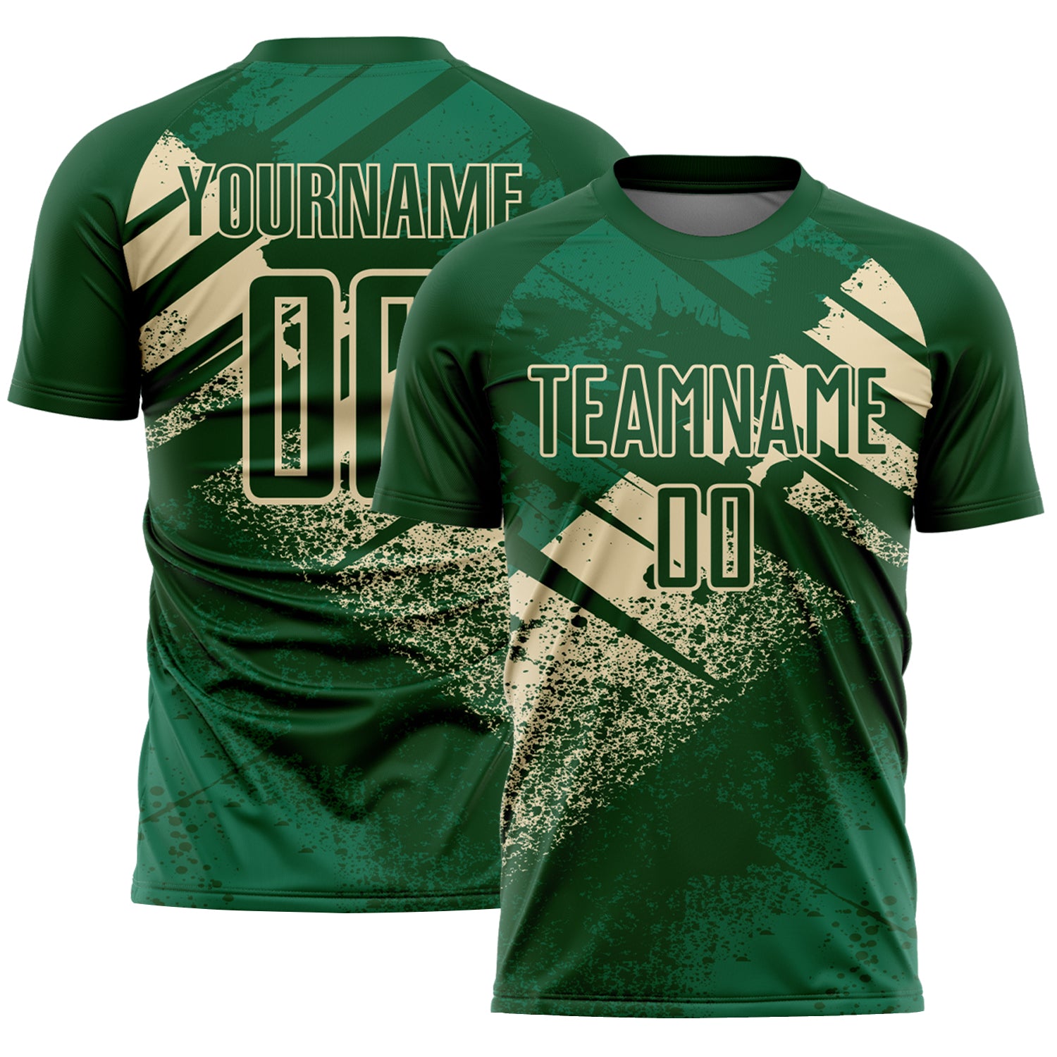 Custom Green-Cream Grunge Splatter Brush Stroke Sublimation Soccer Uniform Jersey