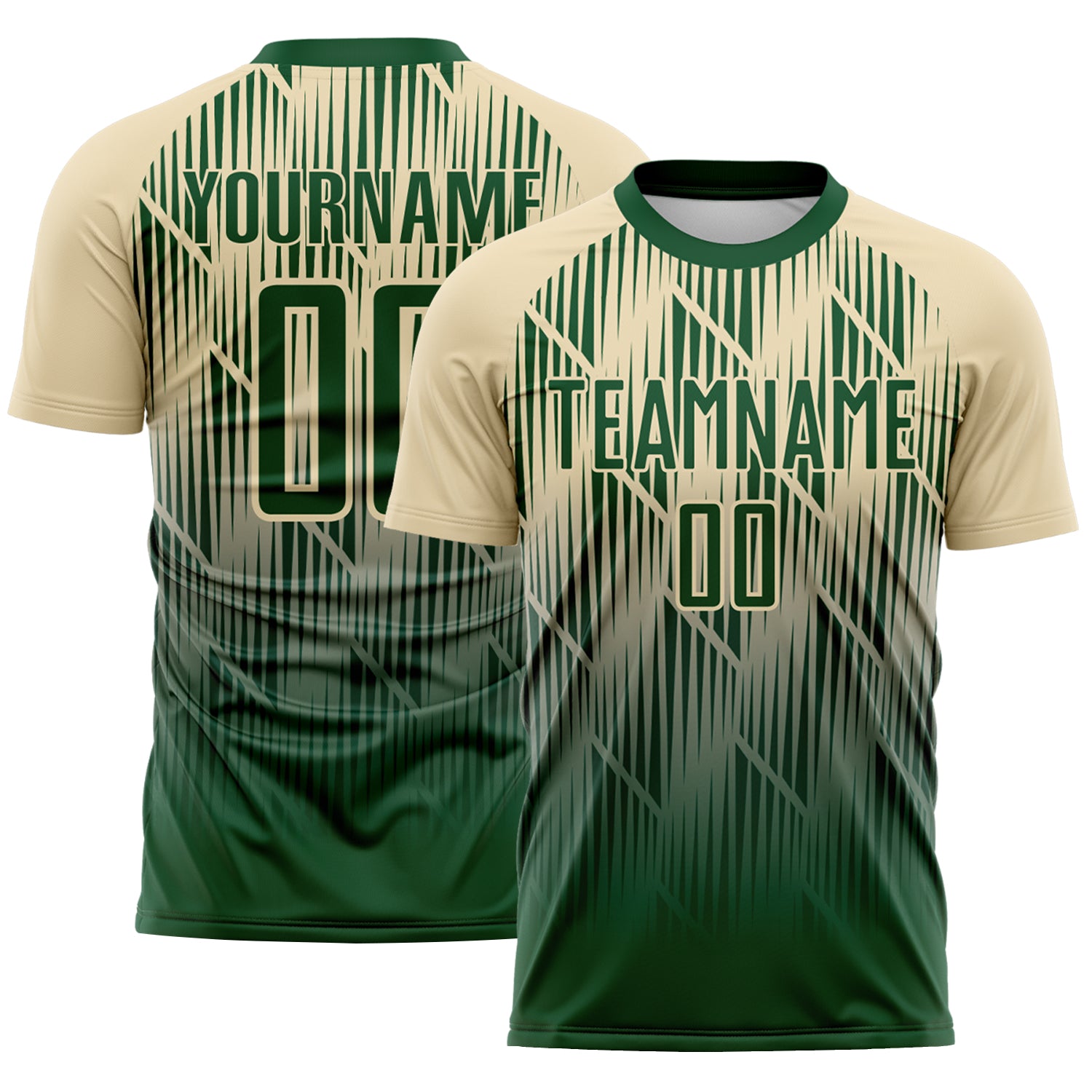 Custom Green-Cream Spiked Sharp Lines Gradient Sublimation Soccer Uniform Jersey