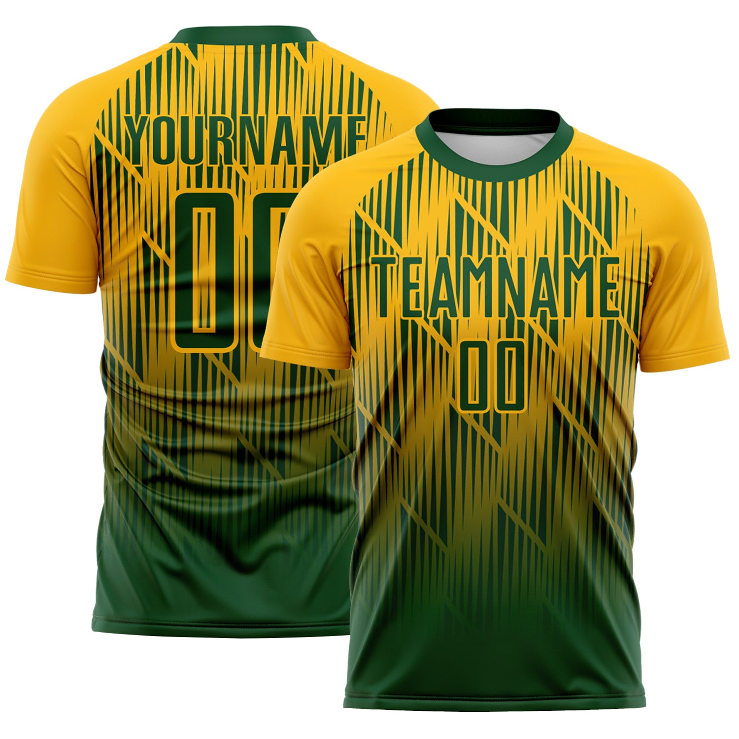Custom Green-Gold Spiked Sharp Lines Gradient Sublimation Soccer Uniform Jersey