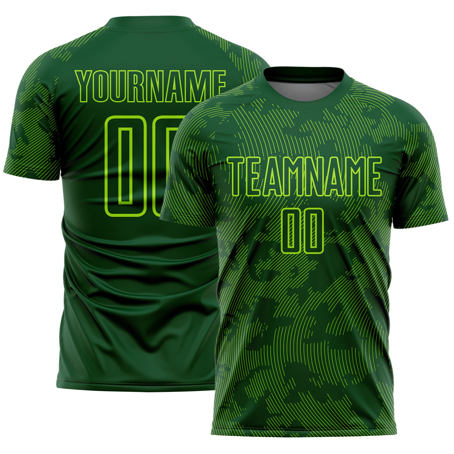 Custom Green-Neon Green Curve Lines Sublimation Soccer Uniform Jersey