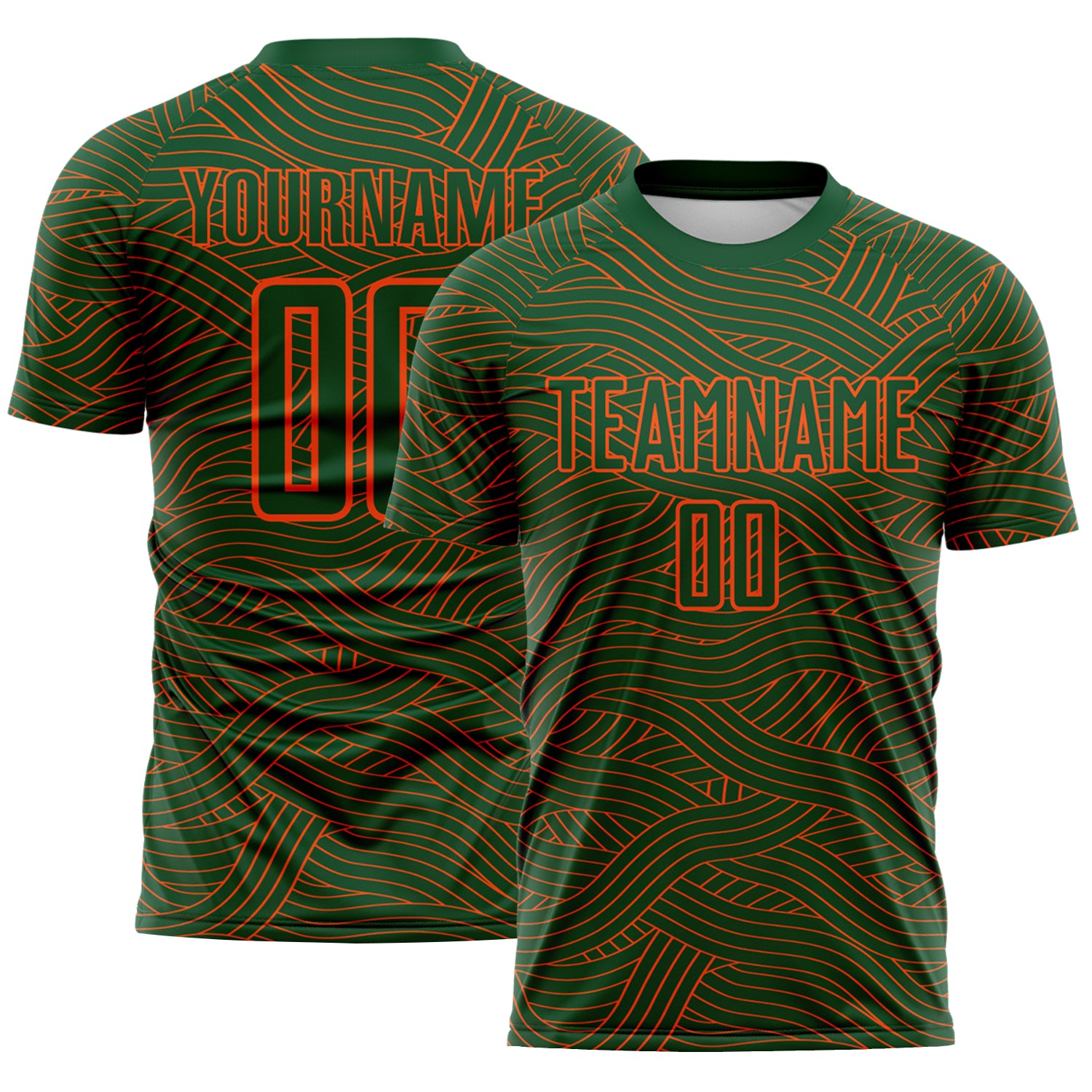 Custom Green-Orange Abstract Wave Lines Interlocking Sublimation Soccer Uniform Jersey