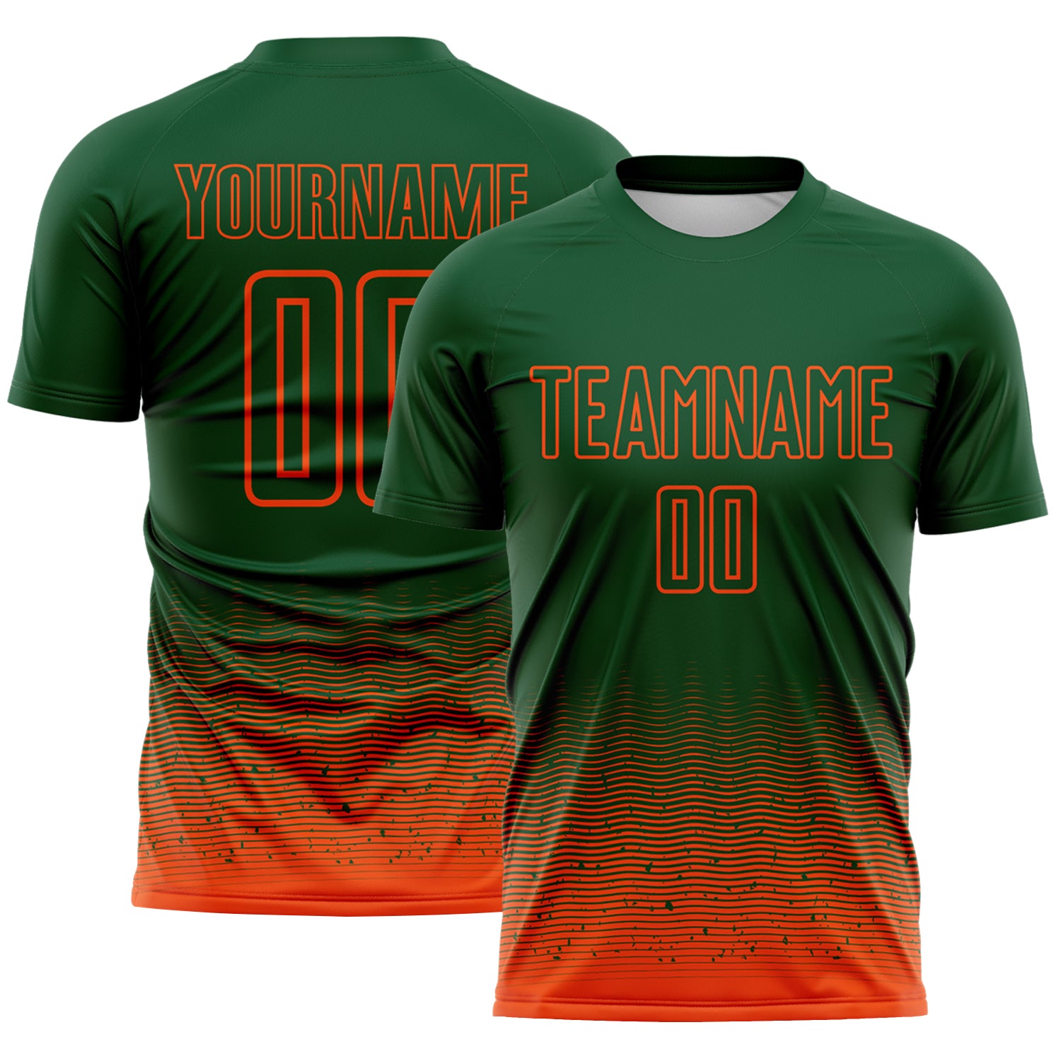 Custom Green-Orange Fade Wave Lines Splatter Sublimation Soccer Uniform Jersey