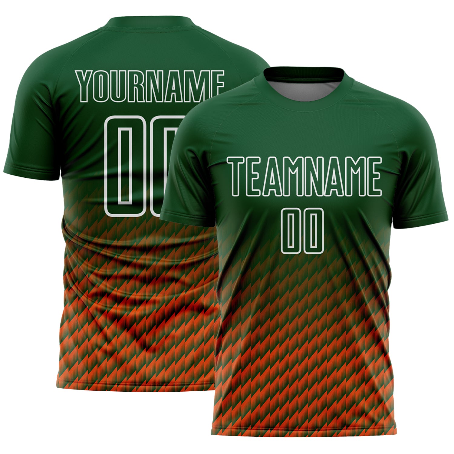 Custom Green Orange-White Geometric Wave Gradient Sublimation Soccer Uniform Jersey