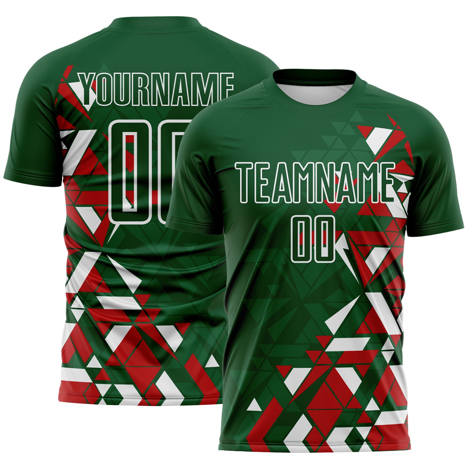 Custom Green Red-White Geometric Grid Gradient Sublimation Soccer Uniform Jersey