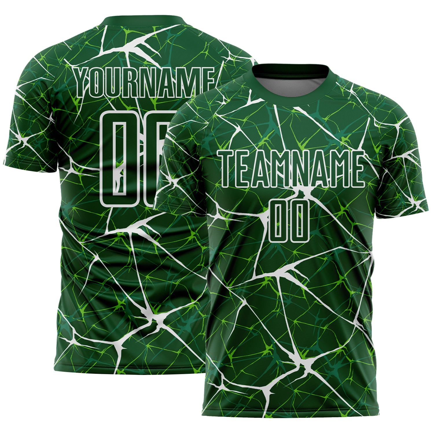 Custom Green-White Abstract Network Crackle Sublimation Soccer Uniform Jersey