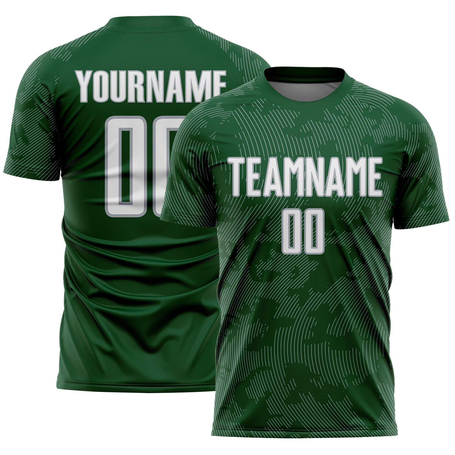 Custom Green White-Gray Curve Lines Sublimation Soccer Uniform Jersey
