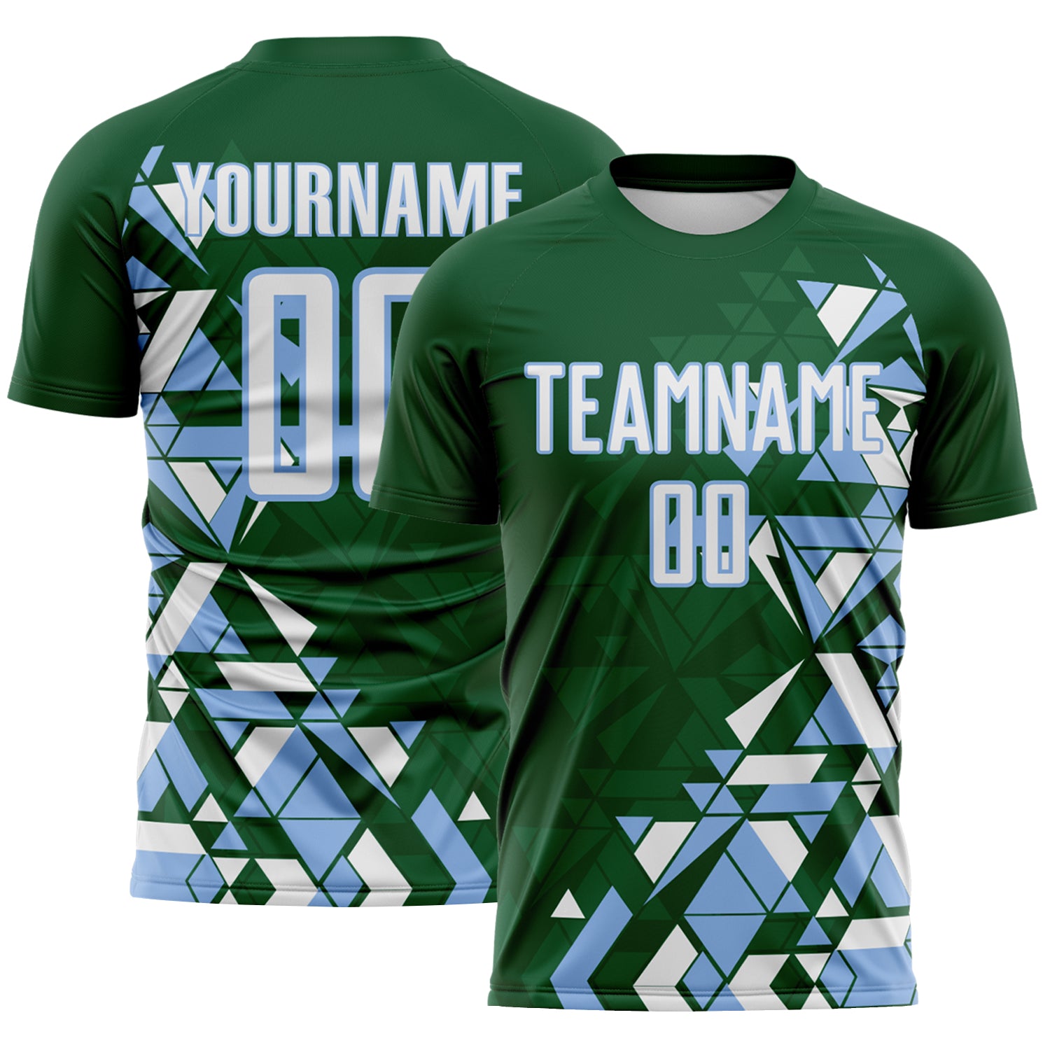 Custom Green White-Light Blue Geometric Grid Gradient Sublimation Soccer Uniform Jersey