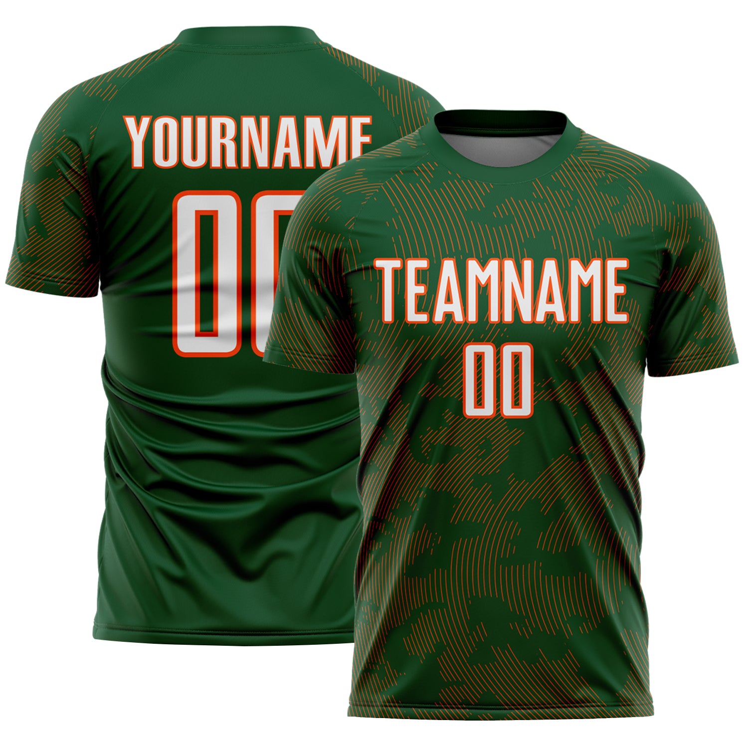 Custom Green White-Orange Curve Lines Sublimation Soccer Uniform Jersey