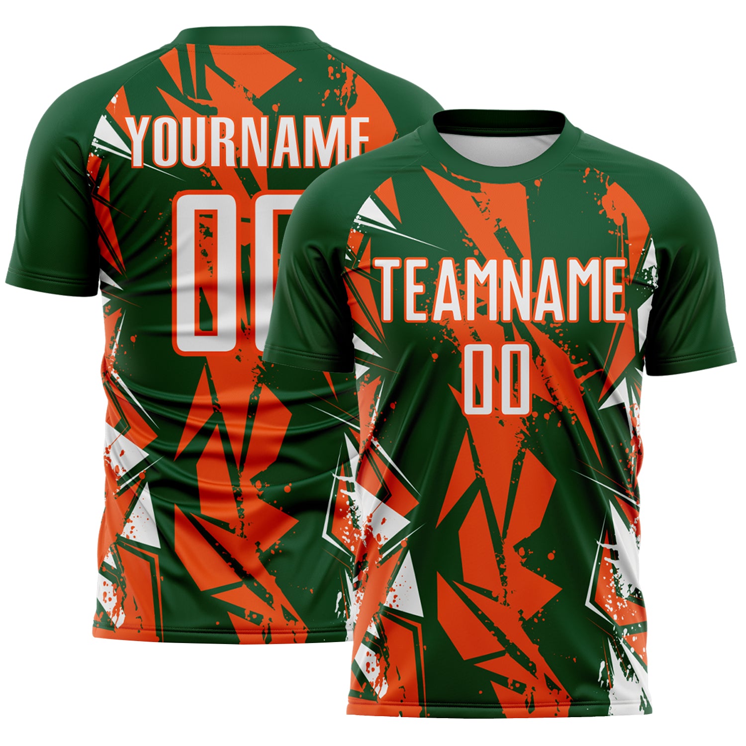 Custom Green White-Orange Geometric Shard Grunge Splash Sublimation Soccer Uniform Jersey