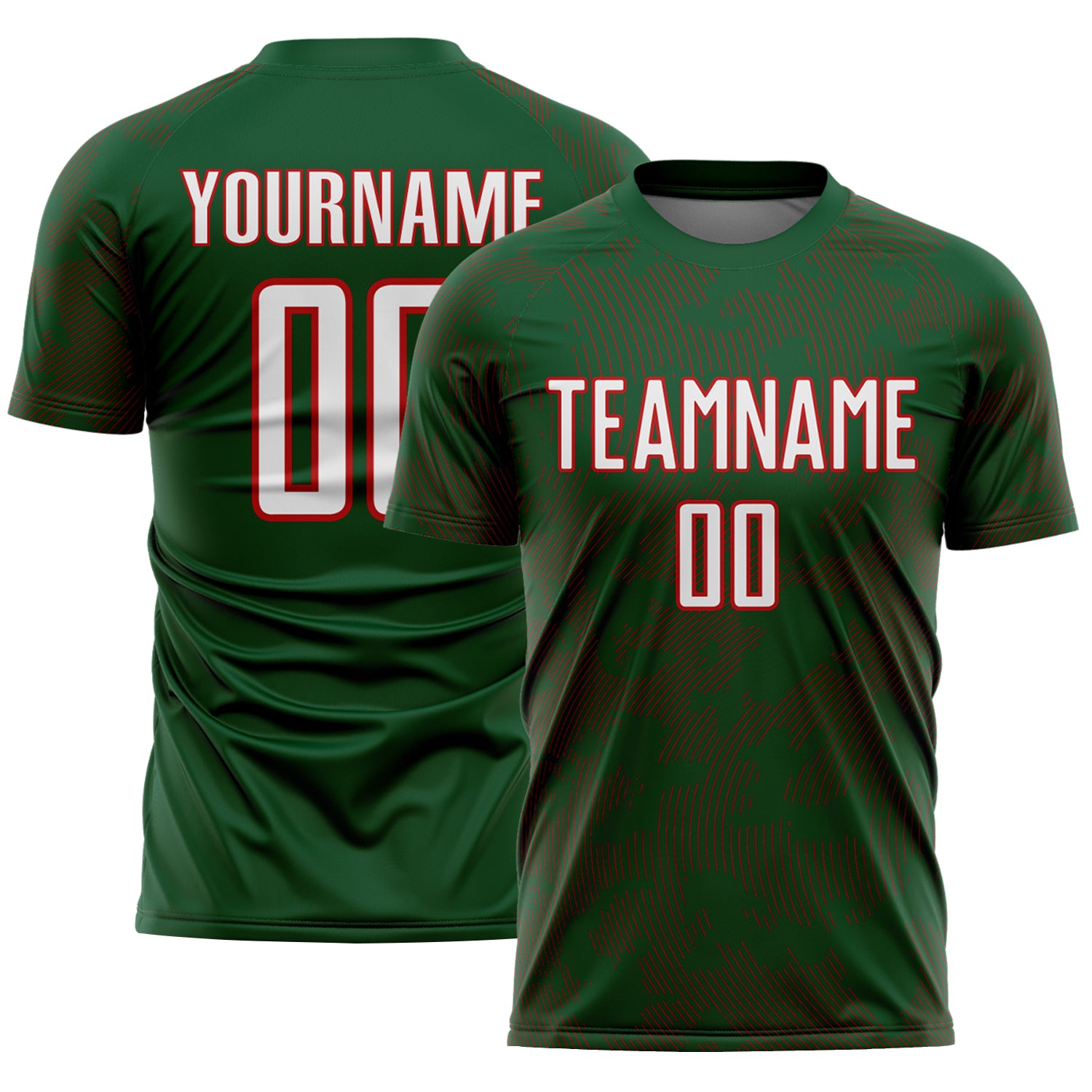 Custom Green White-Red Curve Lines Sublimation Soccer Uniform Jersey
