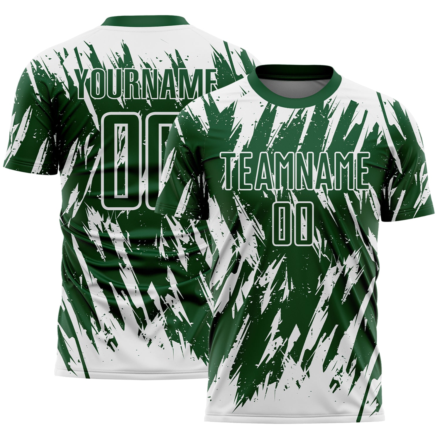 Custom Green-White Splatter Torn Sharp Brush Stroke Sublimation Soccer Uniform Jersey