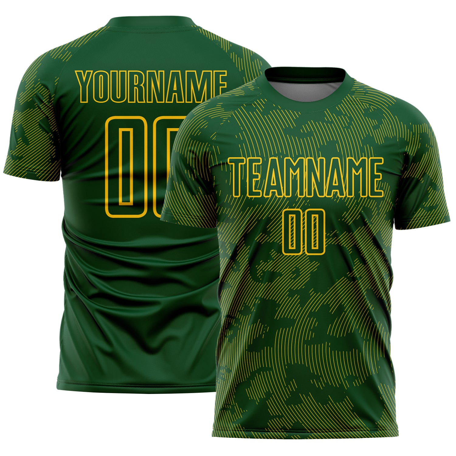 Custom Green-Yellow Curve Lines Sublimation Soccer Uniform Jersey