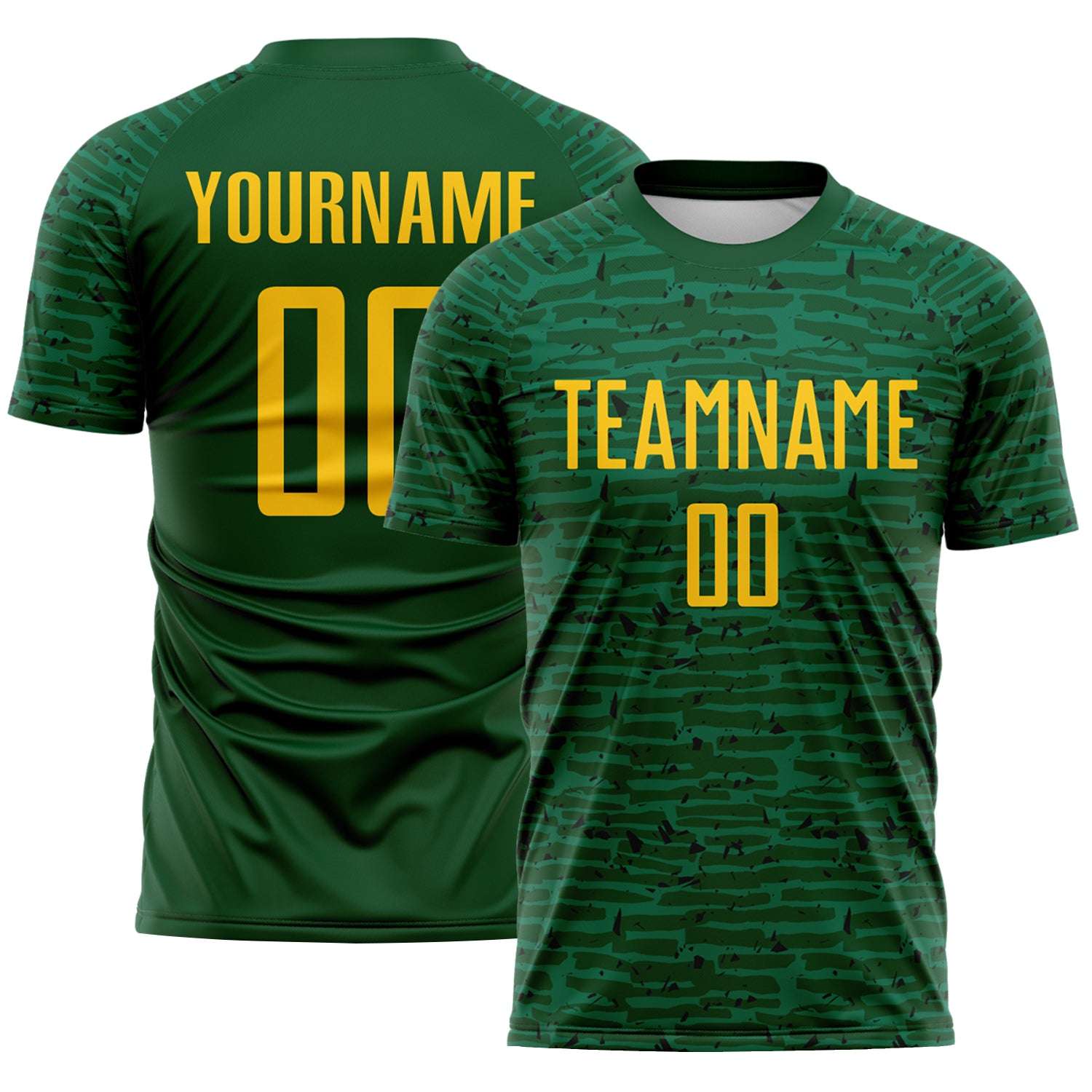 Custom Green-Yellow Distressed Fragment Brush Stroke Sublimation Soccer Uniform Jersey